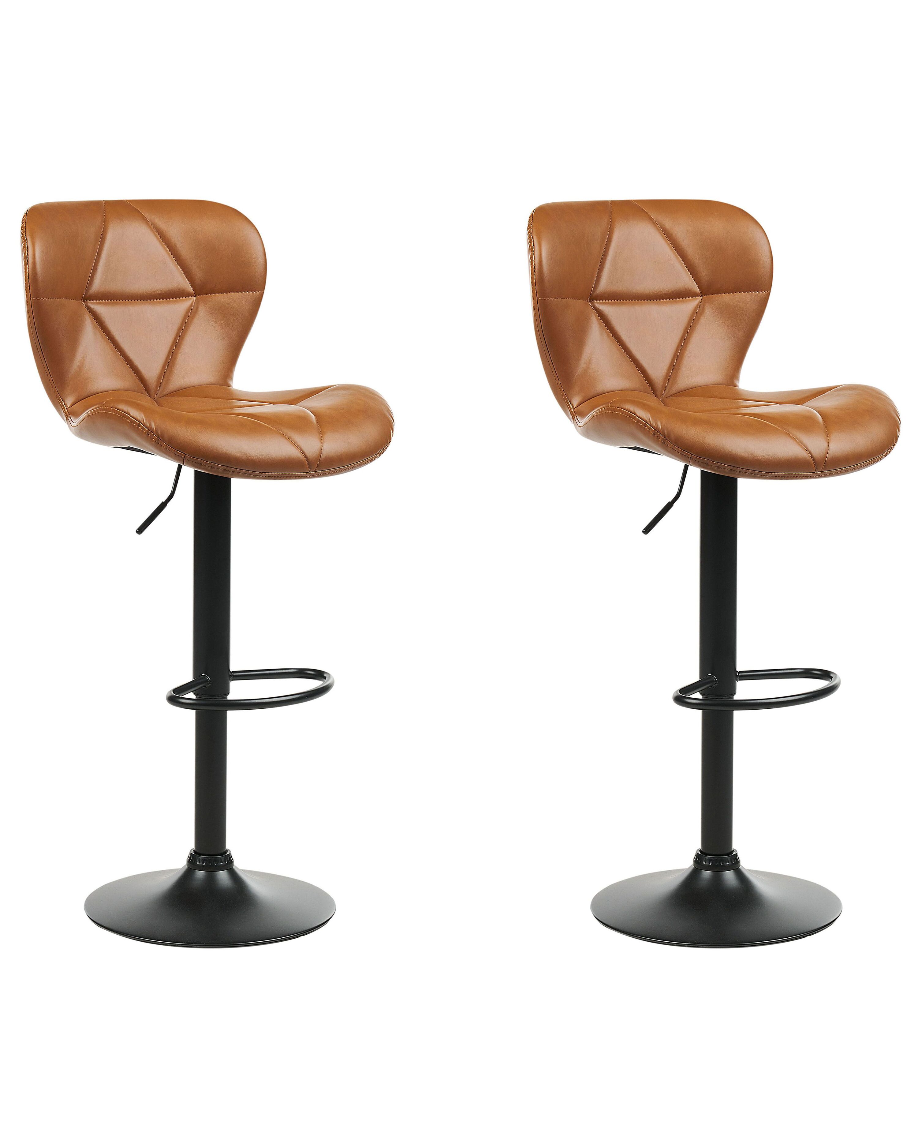 Set of 2 Bar Chairs VALETTA Faux Leather Swivel Golden Brown