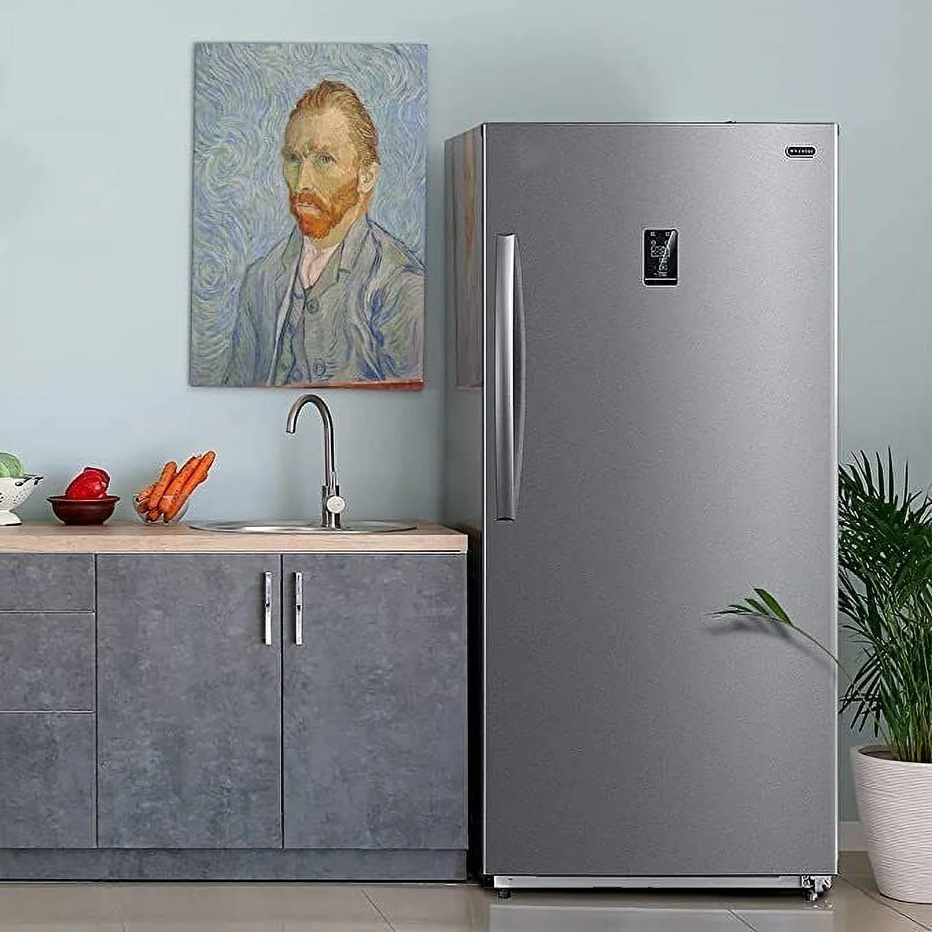 Smad Upright Freezer, Standup 21 Cu ft  Frost Free with Drawers Stainless Steel Standing Convertible Refrigerator for Garage Kitchen Use