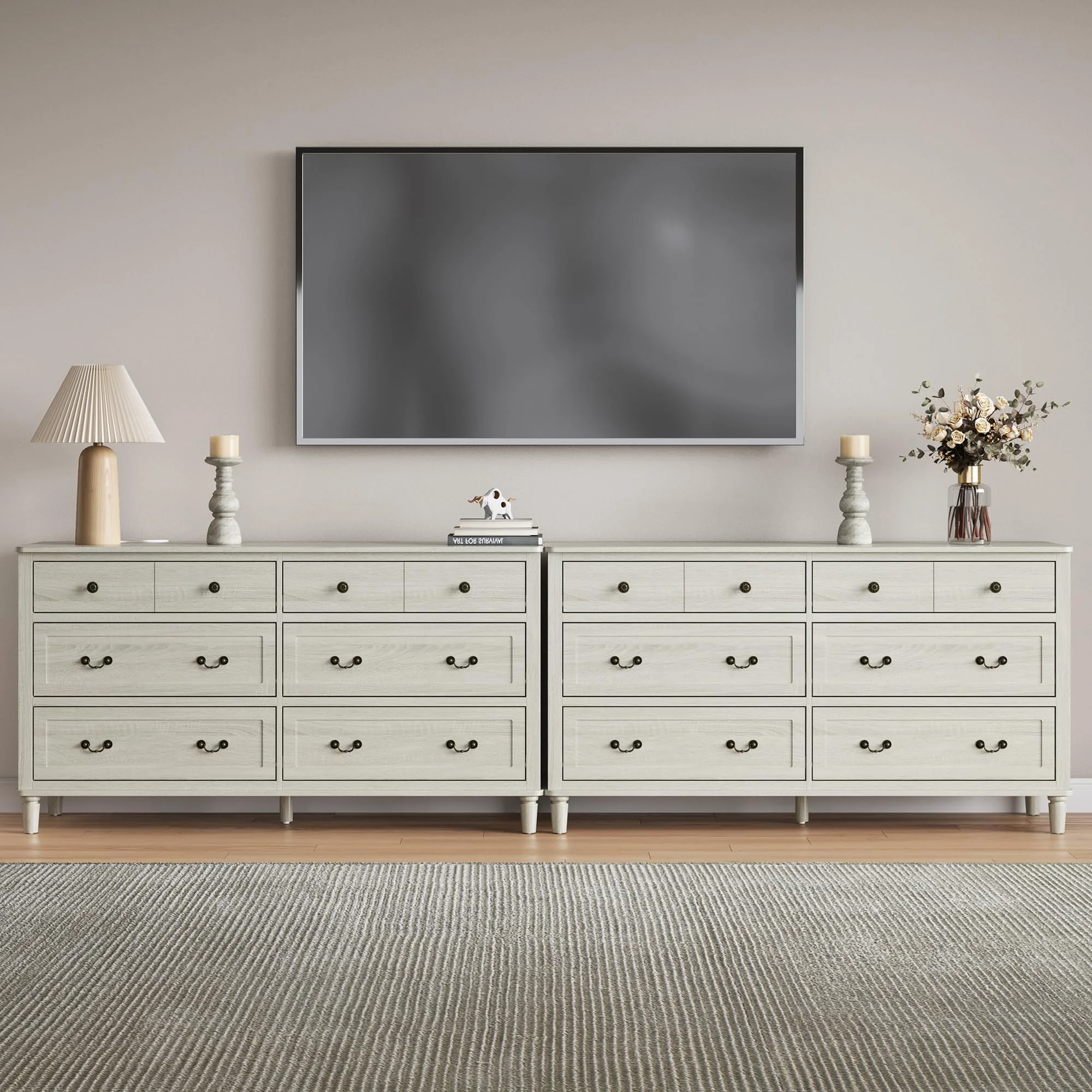 May Color Large White 3 Drawer Dresser Set of 2 with Fluted Panel, Modern Chest of Drawers with Silent Slide Drawers, Wood Accent Nightstand with Storage for Bedroom Living Room, Hallway - Image 75