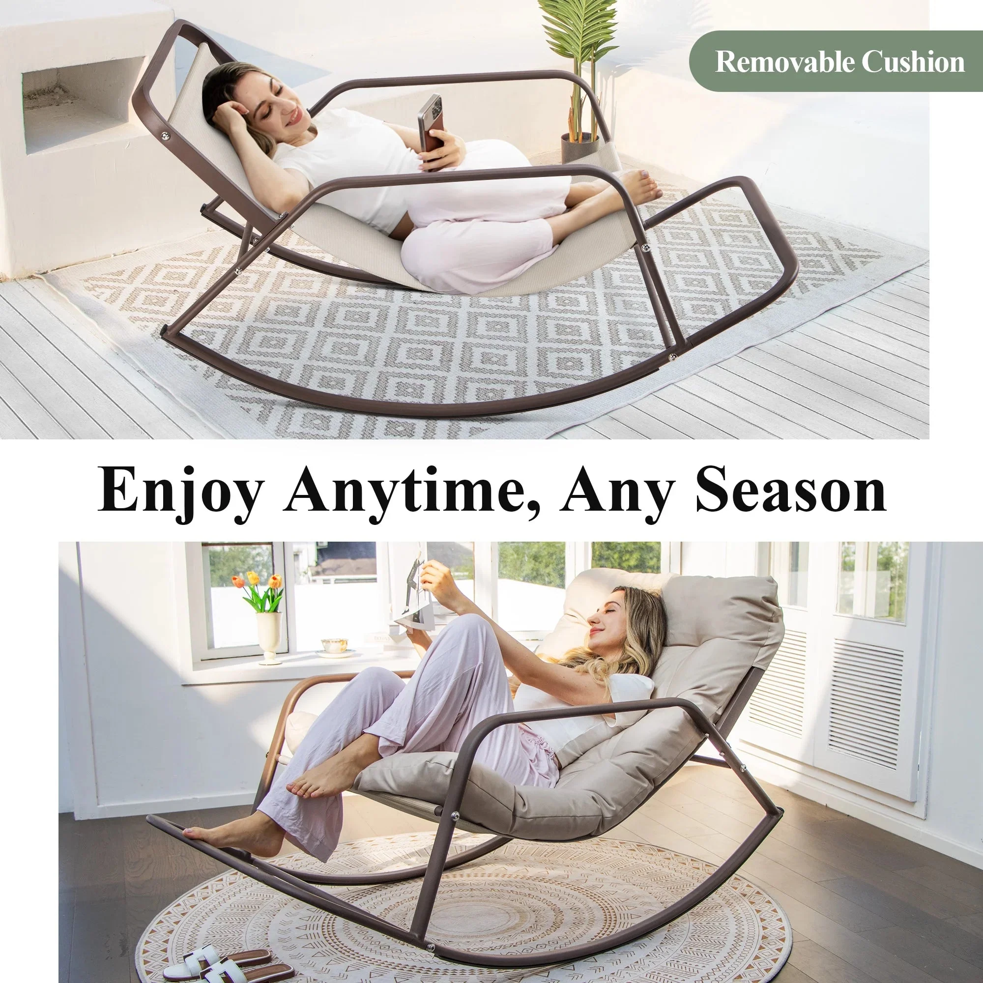 RADIATA Oversized Wicker Papasan Rocking Recliner With Footrest, 450 lbs, Beige - Image 6 RADIATA Oversized Wicker Papasan Rocking Recliner With Footrest, 450 lbs, Beige - Image 6