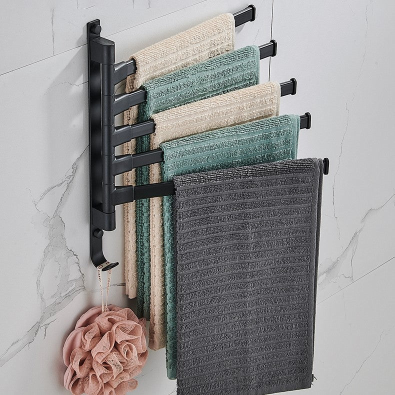 Towelix - Handdoekhouder met 5 Armen van Zwart Metaal - Verstelbare Multi-Arm Handdoekorganizer