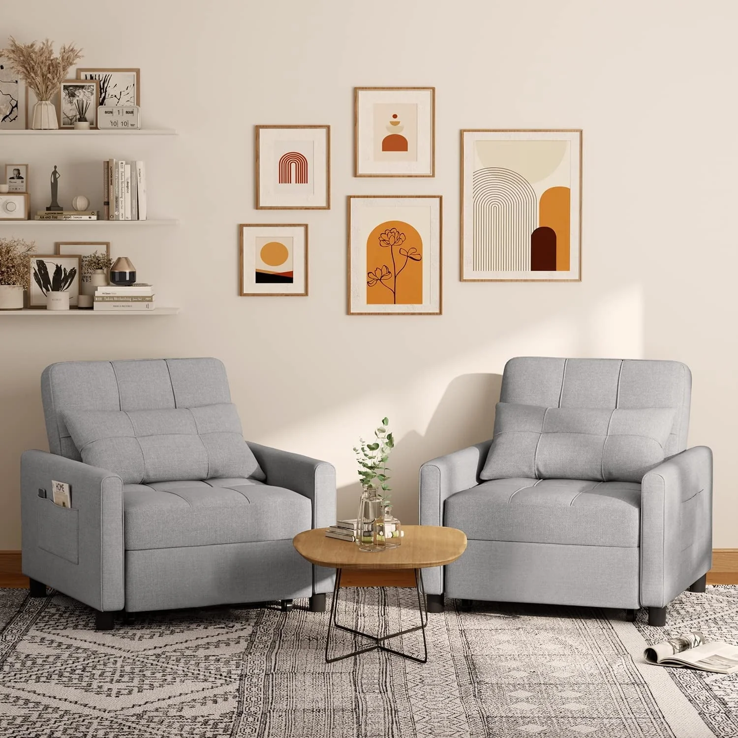 Lofka Chair Bed, Convertible Sofa Bed Couch Recliner Single Bed for Living Room/Office/Bedroom, Light Gray - Image 12