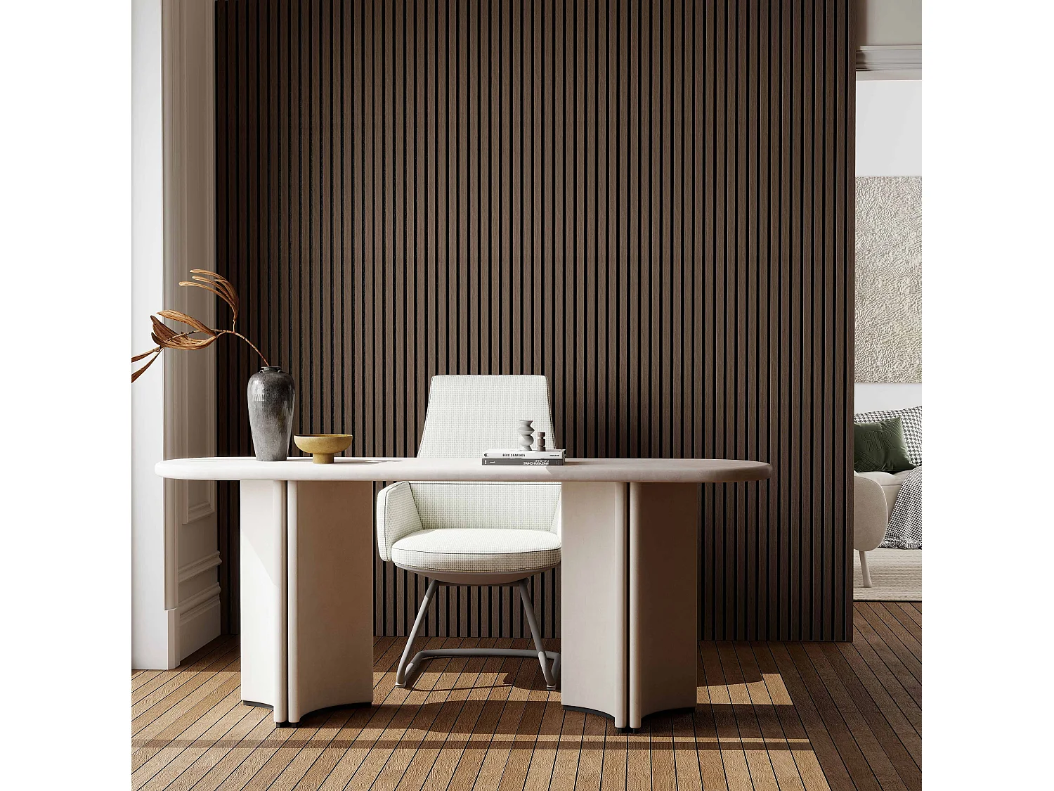 Lot de 2 Panneaux Muraux Décoratifs Acoustiques Bois MDF 260x30cm Noyer  AntiBruit, Facile à Poser