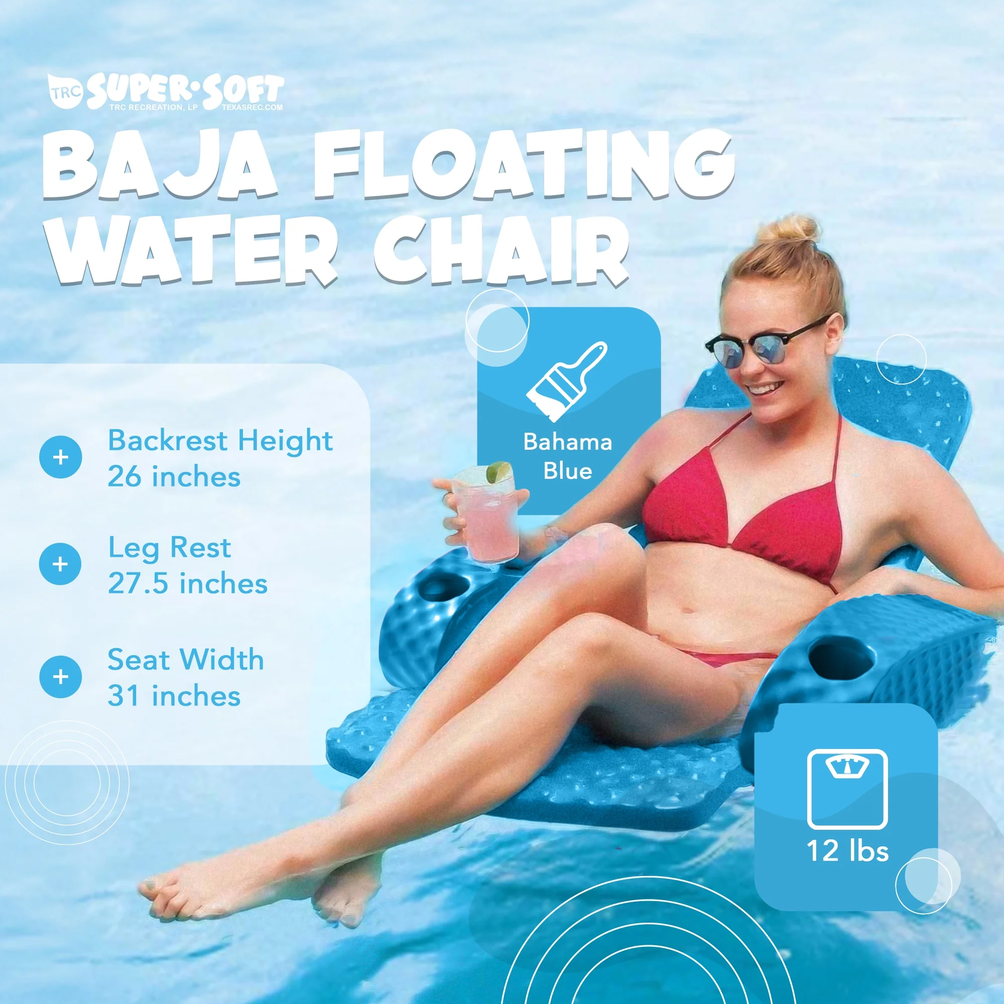 TRC Recreation Baja Folding Armchair Swimming Pool Float, Tropical Teal - Image 12