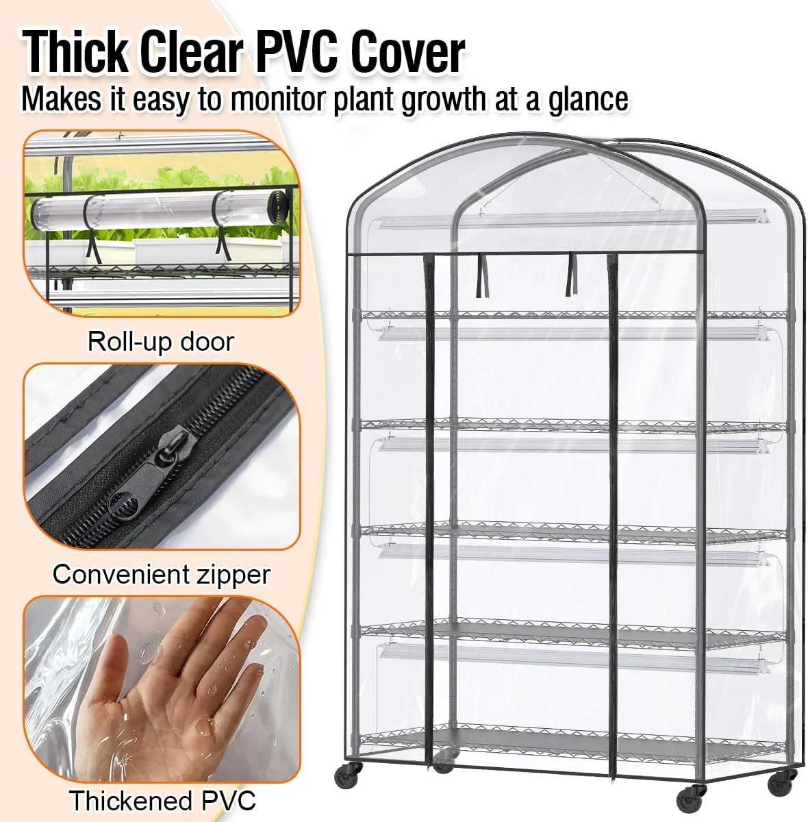 5-Tier Metal Indoor Greenhouse With Grow Lights And PVC Cover - 49 x 21.6 x 79 inch - Image 3 5-Tier Metal Indoor Greenhouse With Grow Lights And PVC Cover - 49 x 21.6 x 79 inch - Image 3