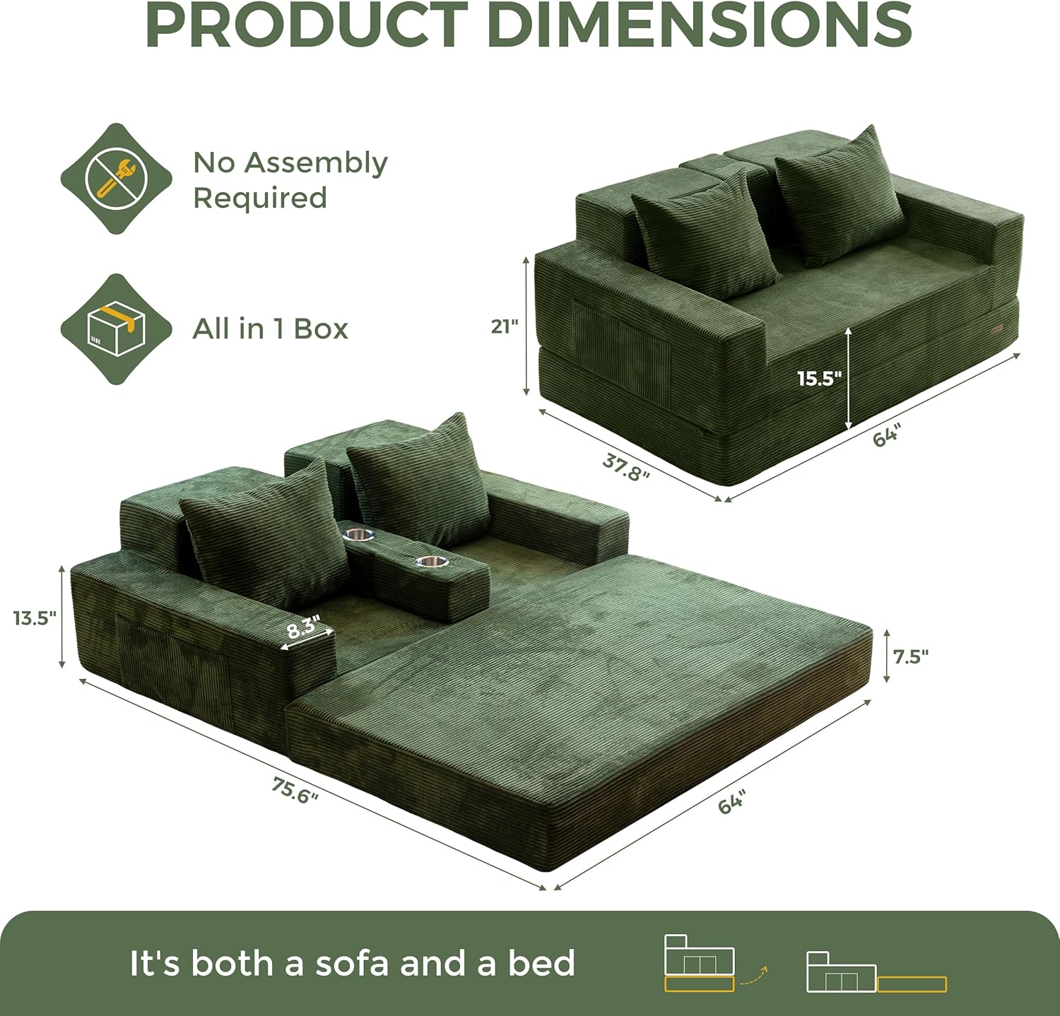 MAXYOYO Loveseat Sofa Bed, 64