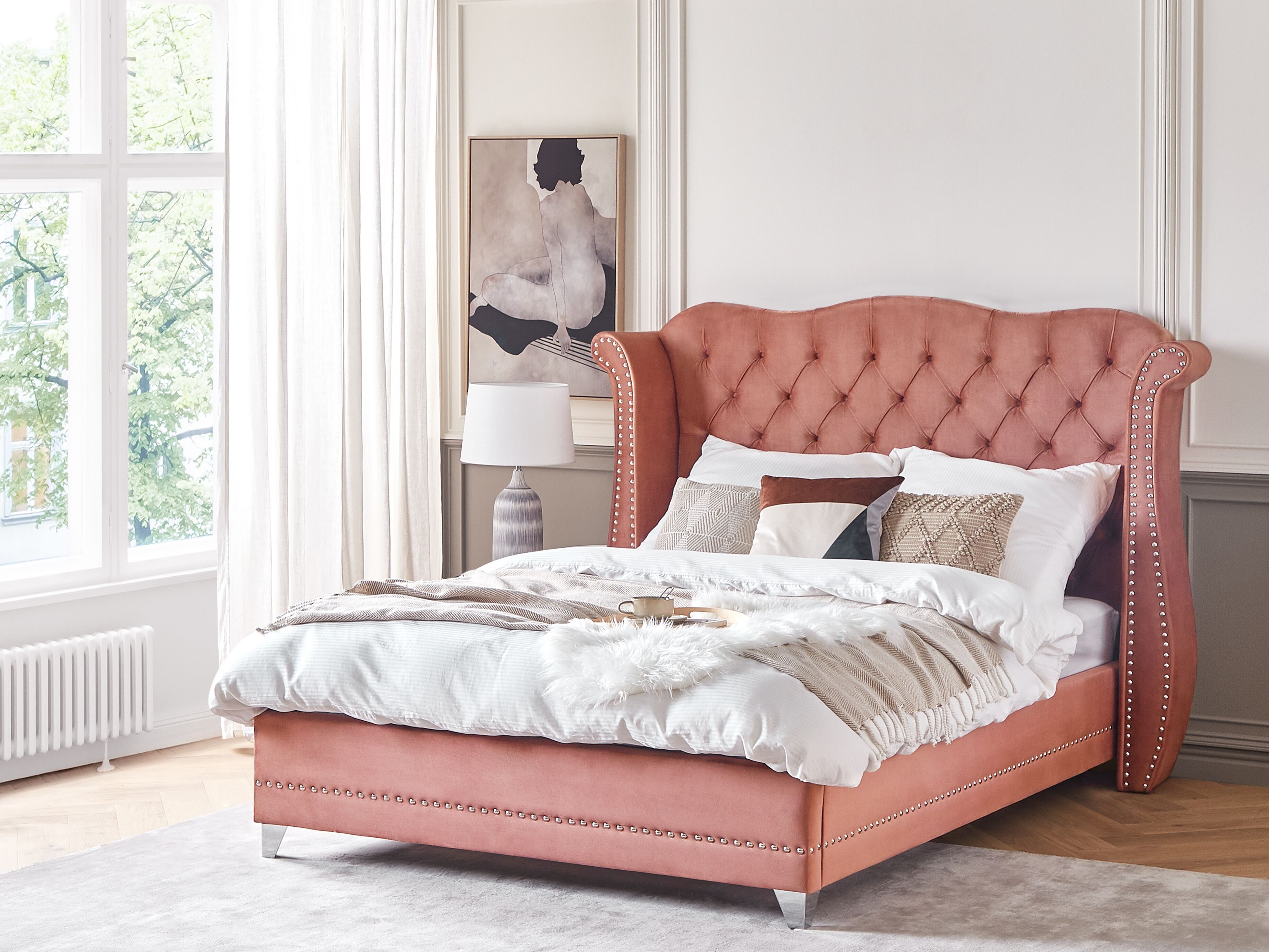 Bed Velvet AYETTE 160 x 200 cm (EU King Size) Pink