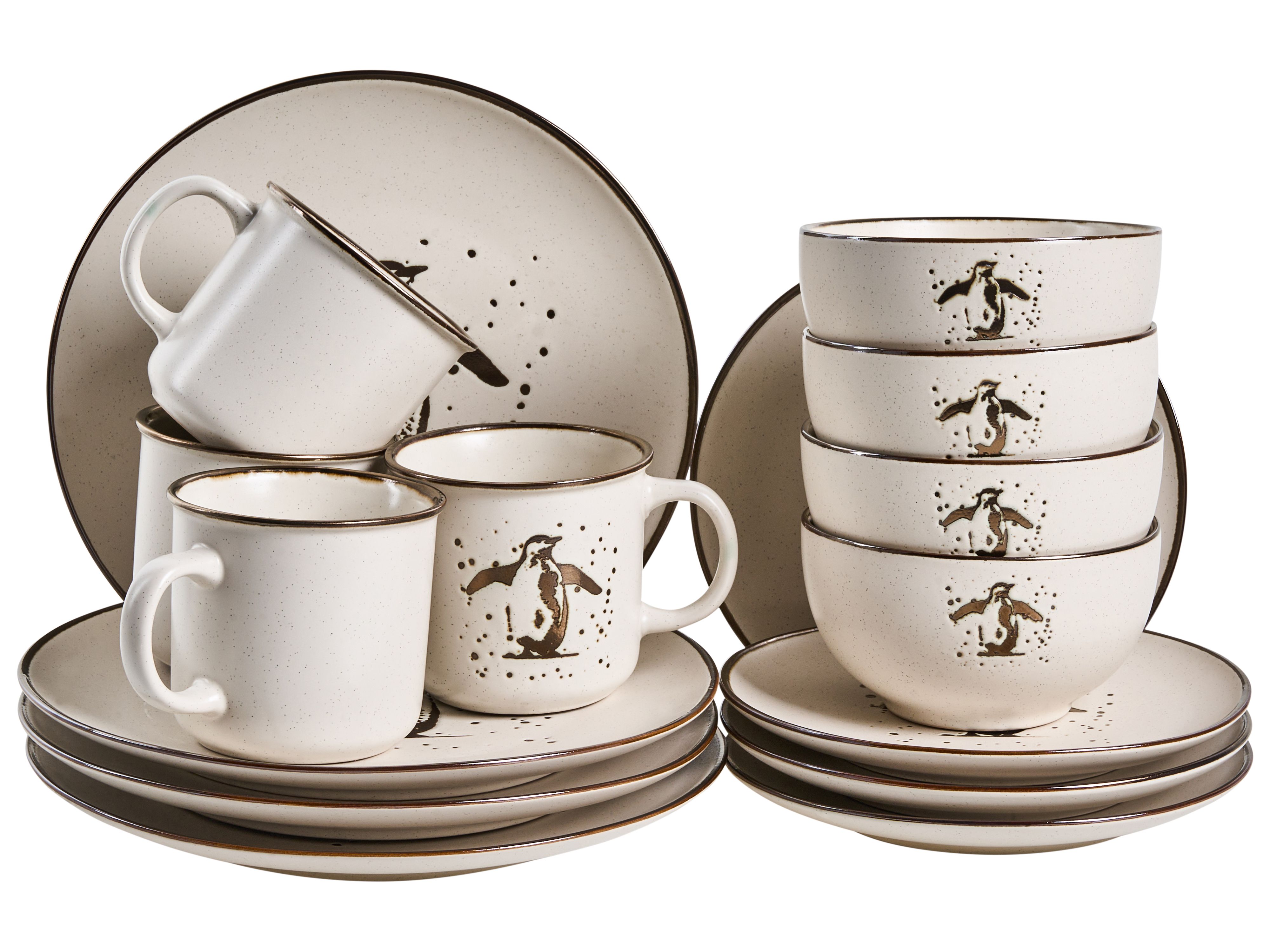 Set of 16 Dinnerware CINNAMON Stoneware Off-White