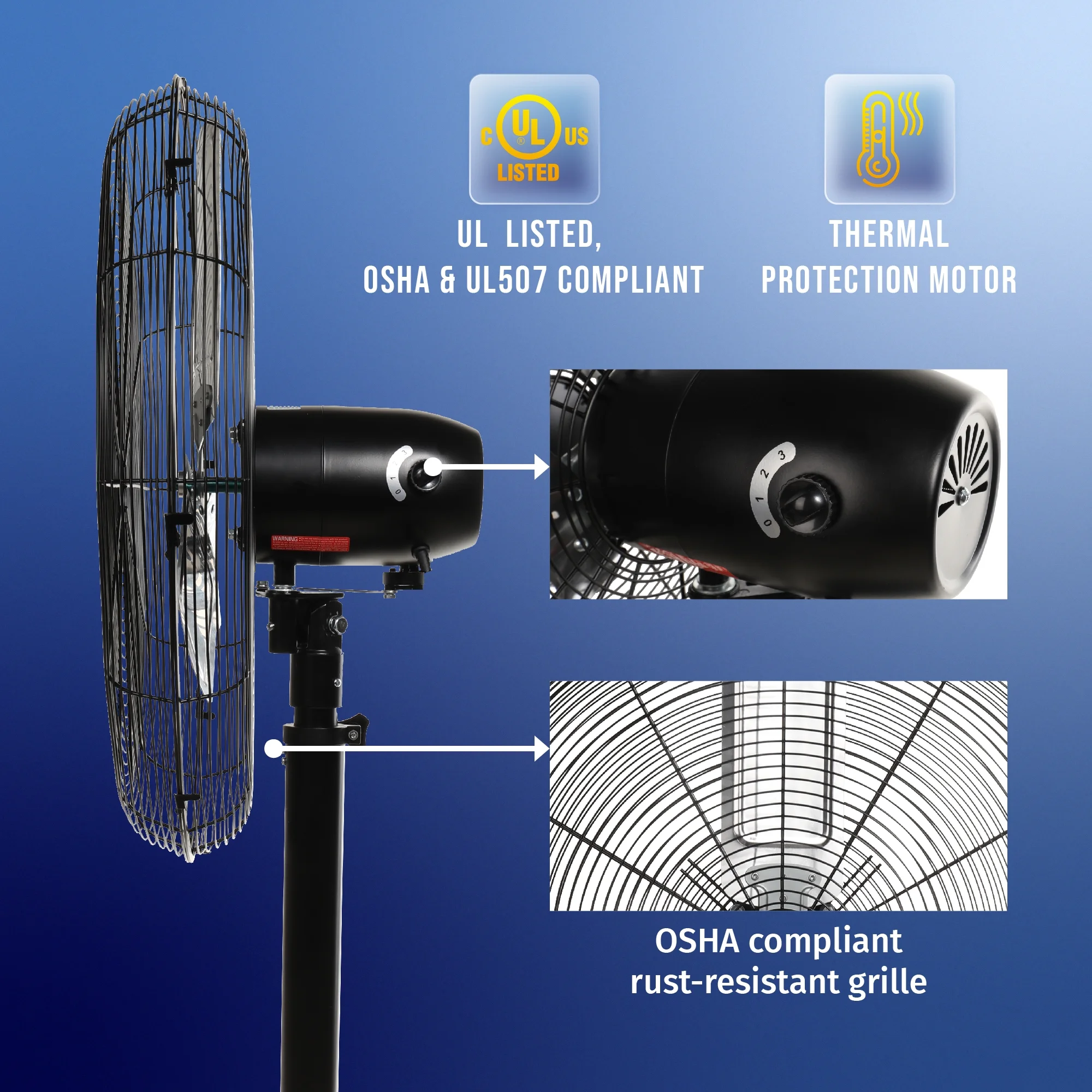 Tornado - 20 Inch High Velocity Metal Oscillating Pedestal Fan - Commercial, Industrial Use Water-Resistant - Image 27