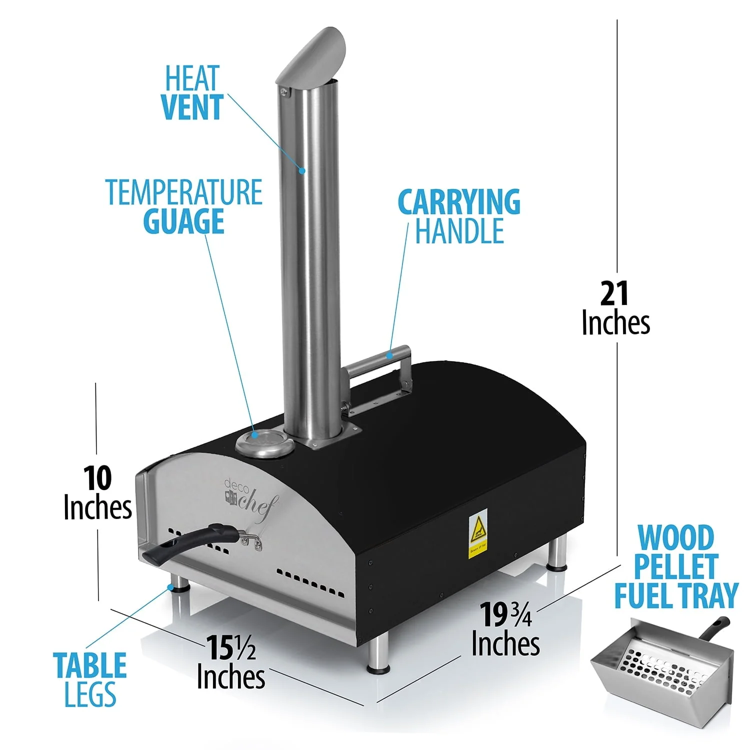 Deco Chef Outdoor Pizza Oven with 2-in-1 Pizza and Grill Oven Functionality, 13" Pizza Stone, Portable Stainless Steel Construction, Pizza Peel, Dough Scraper, Scoop, Slotted Grill (Black) - Image 7