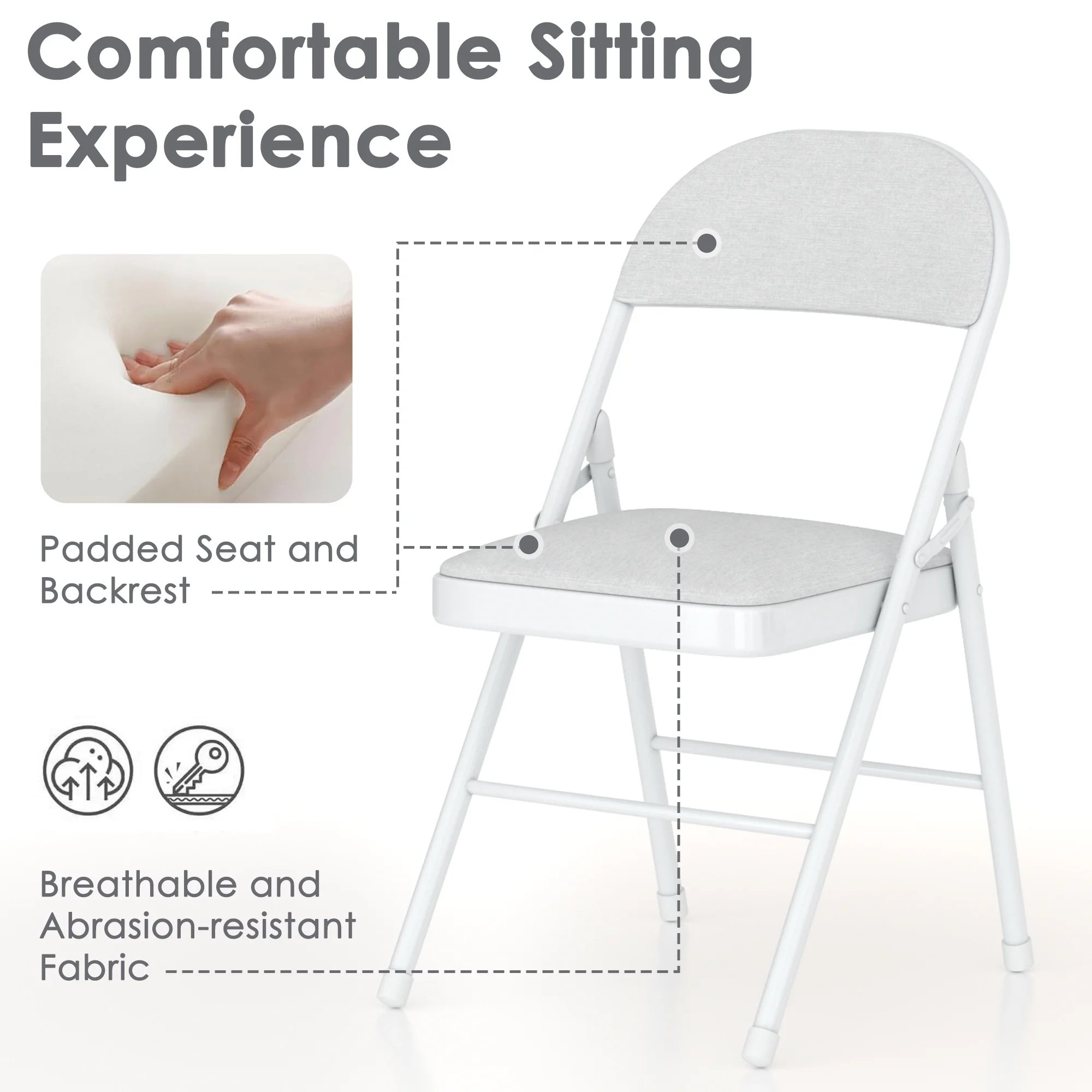 VECELO Set of 4 Folding Chairs, Fabric Dining Chair Set with Padded Cushion and Back, Indoor Outdoor Upholstered Seat with Metal Frame for Home Office Events Wedding Party, Orange - Image 15