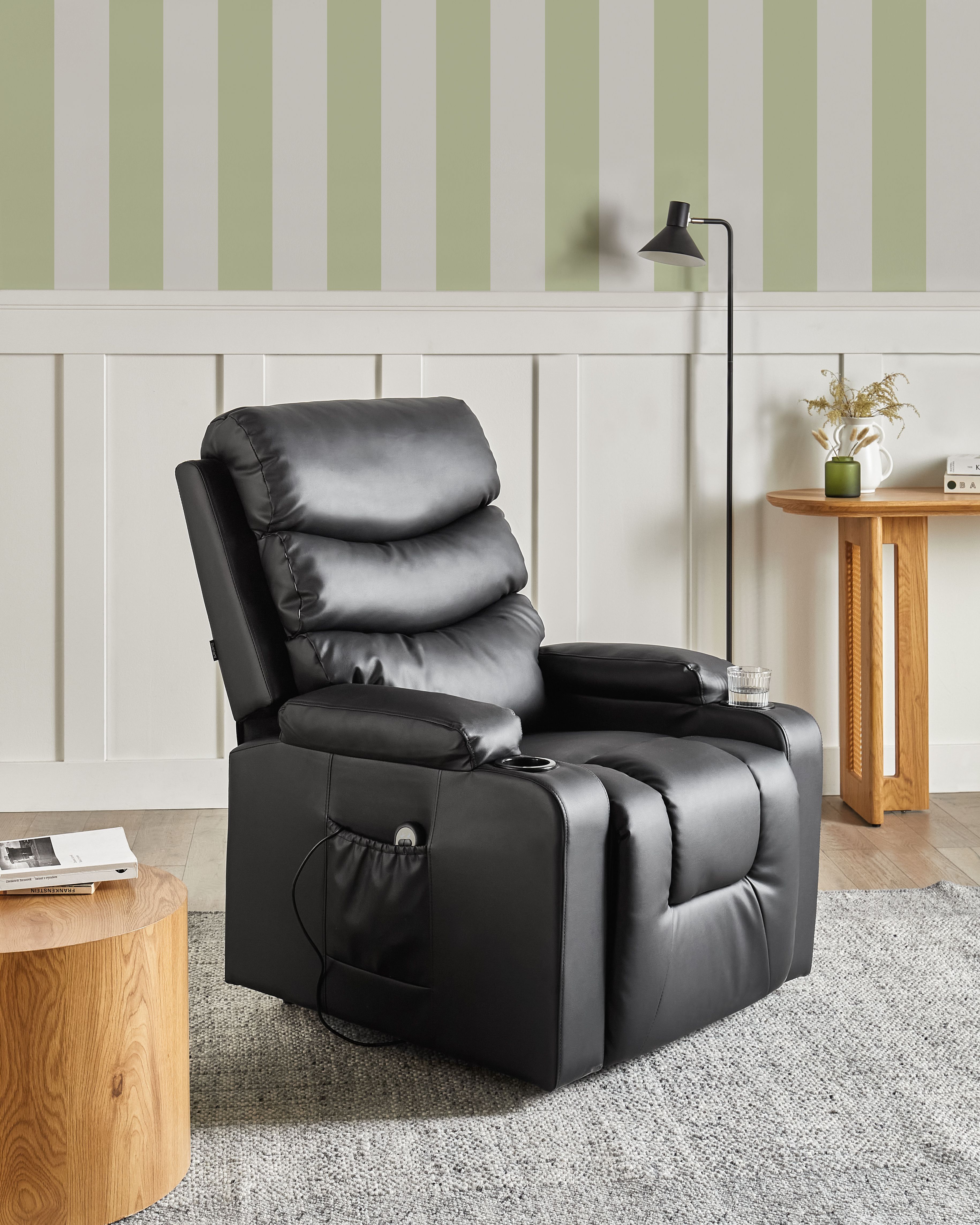 Electric Recliner Chair ETER with Footrest Faux Leather Black