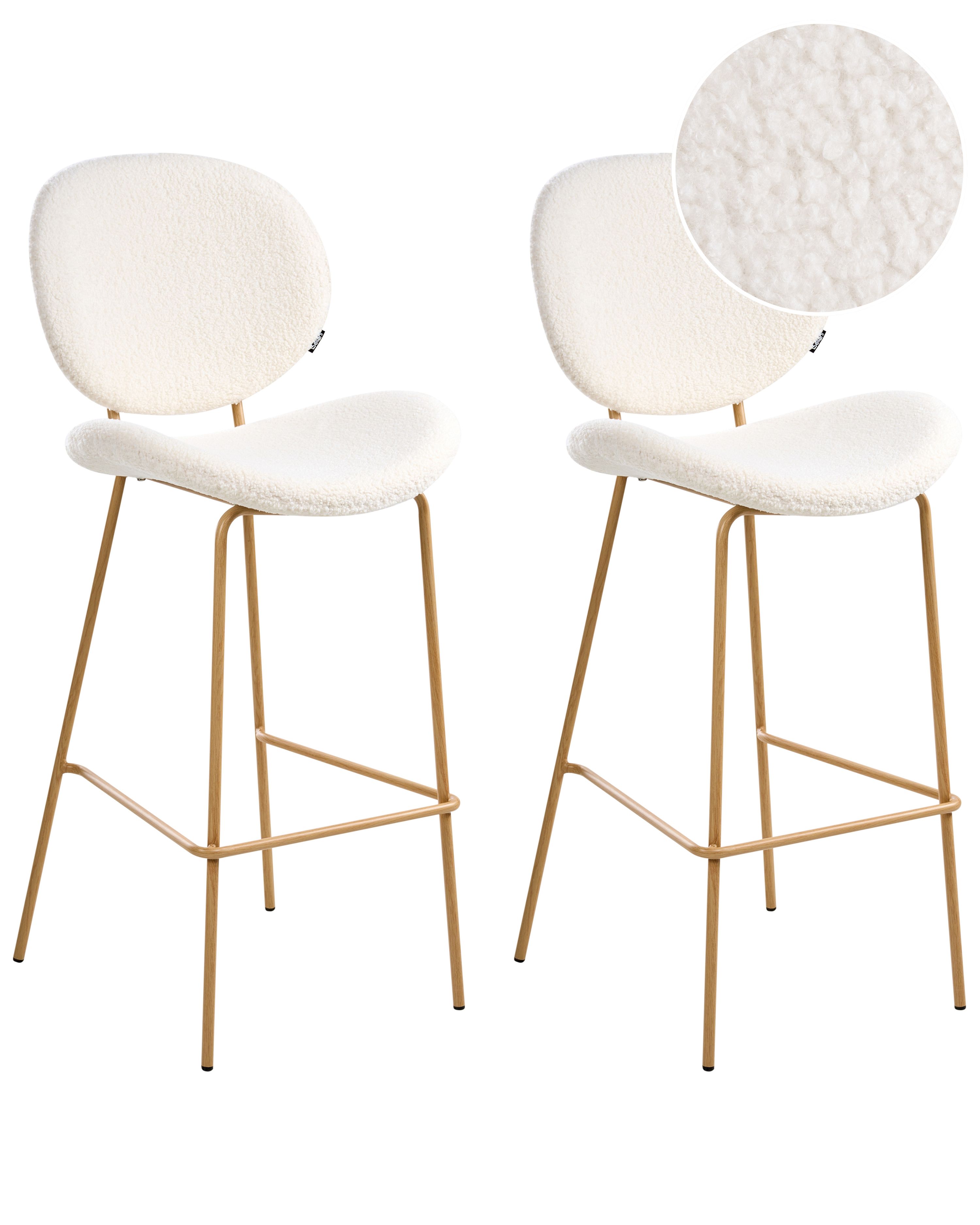 Set of 2 Bar Chairs LUANA Boucle White