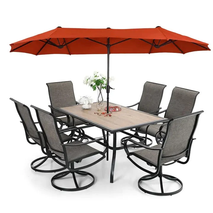 8-Piece Patio Dining Set With Umbrella And 6 Sling Dining Swivel Chairs - Image 2 8-Piece Patio Dining Set With Umbrella And 6 Sling Dining Swivel Chairs - Image 2