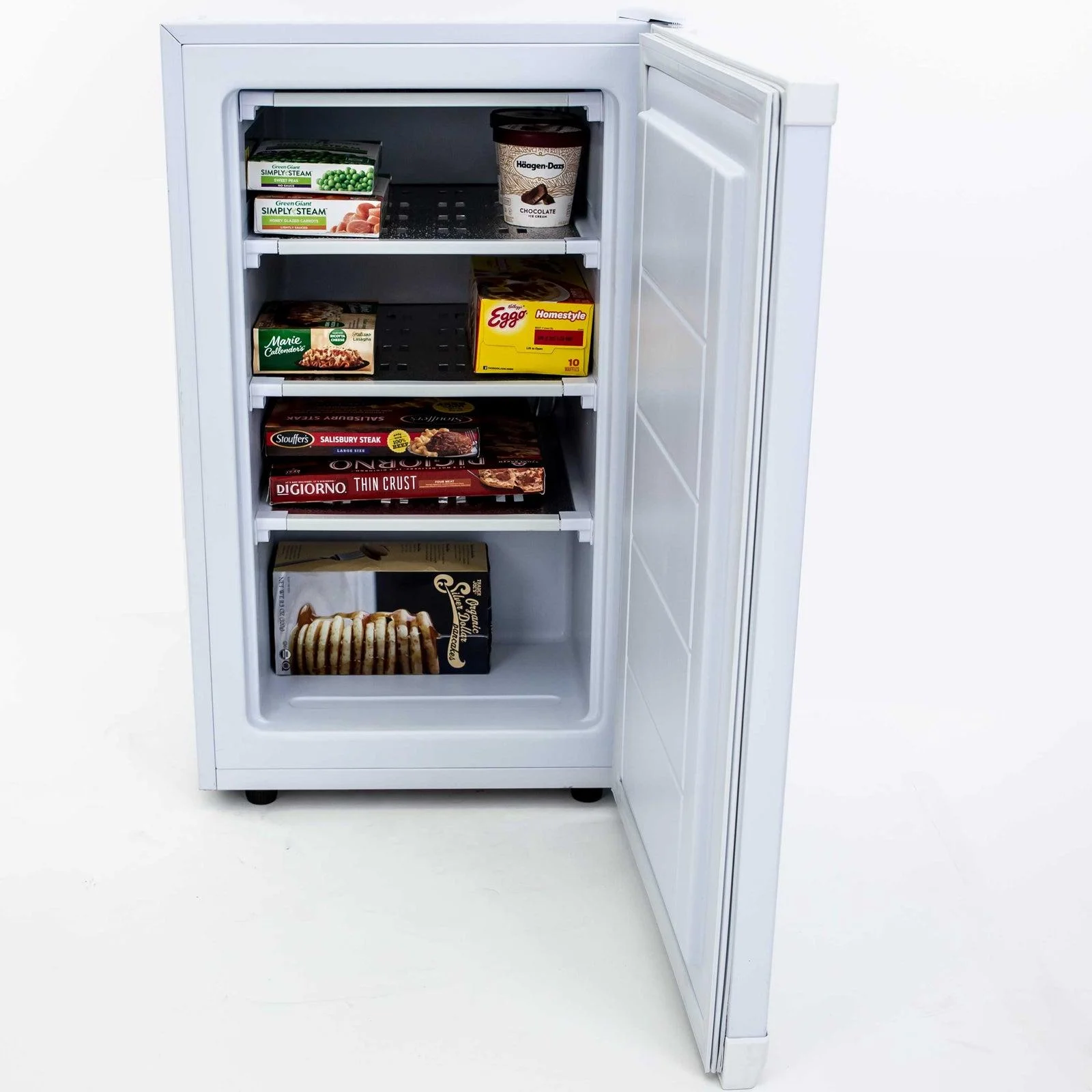 Avanti VF306 Compact Upright Freezer with 3 Metal Shelves, Adjustable Temperature Control, Flush-Back Design Perfect for Homes, Garages, Basements, White