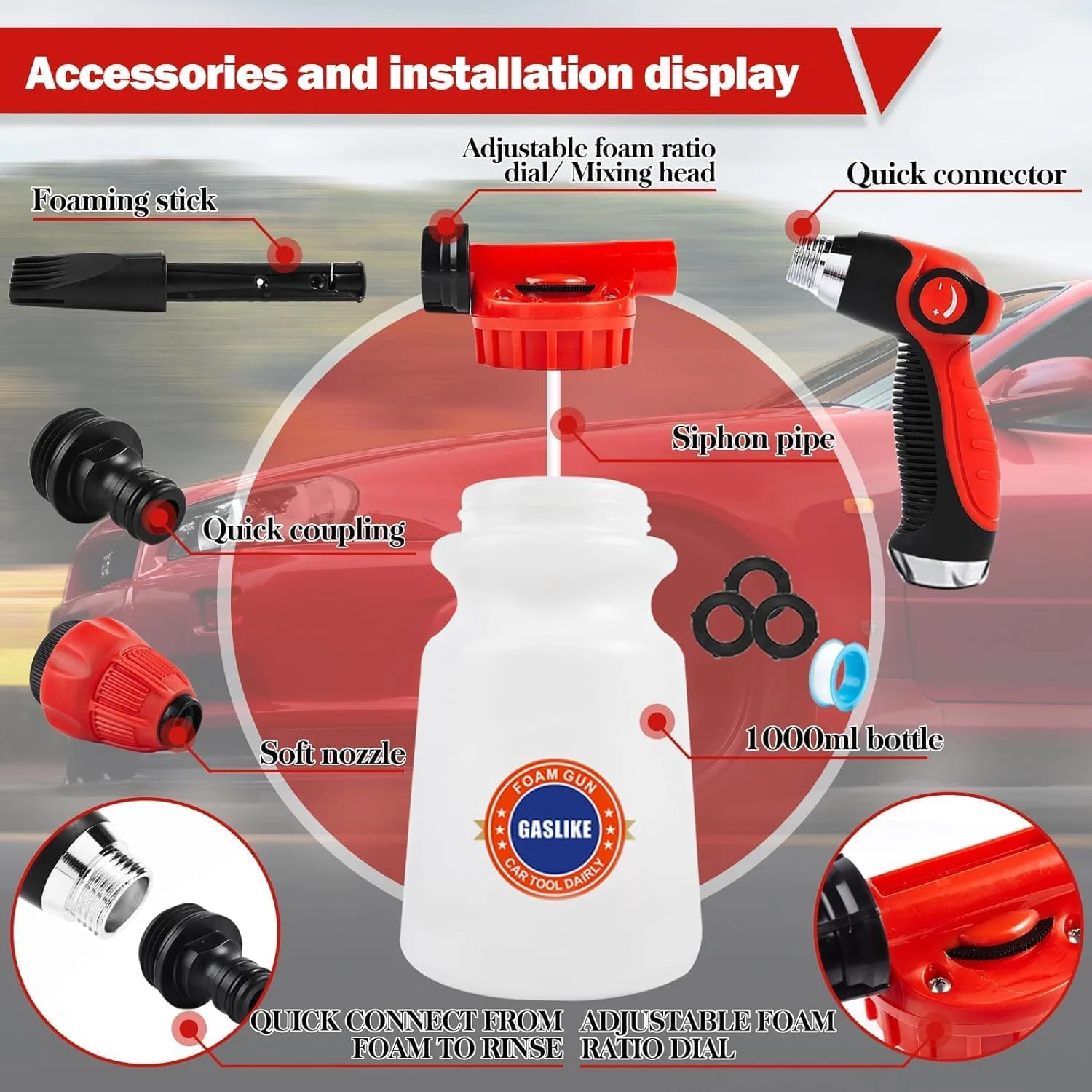 63PCS Car Wash Cleaning Kit,Car Wash Brush with Long Handle,Car Detailing Kit with Foam Gun,Car Cleaning Supplies,Handheld Vacuum, Car Detailing Kit (63PCS)