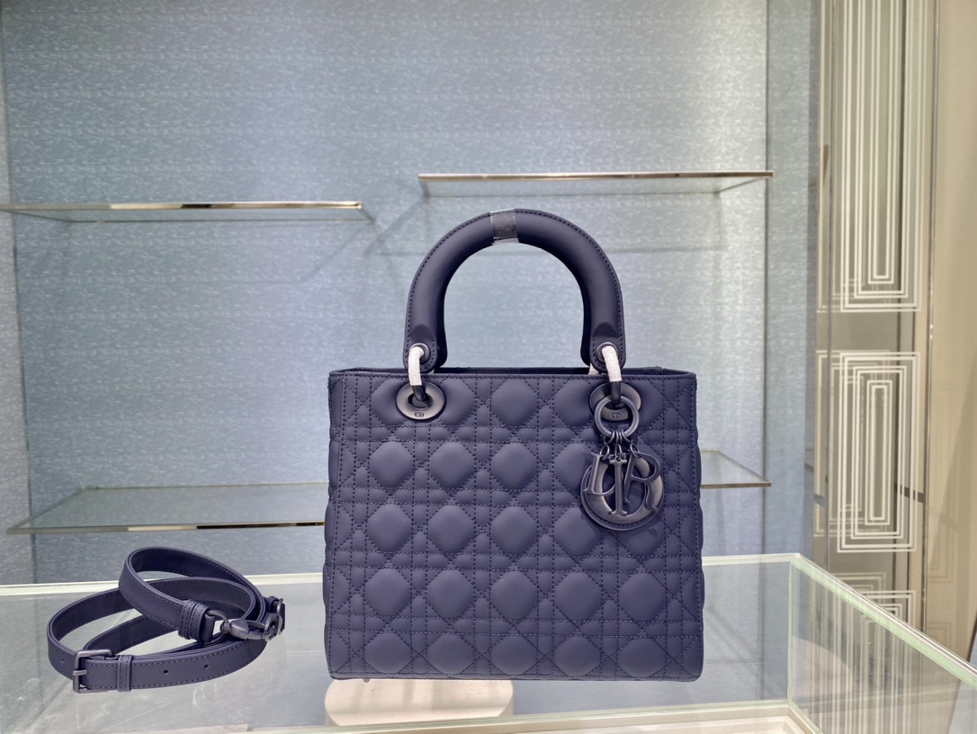 Christian Dior Medium Lady Dior Bag Dark Blue For Women 9.5in/24cm1:1High-quality replica