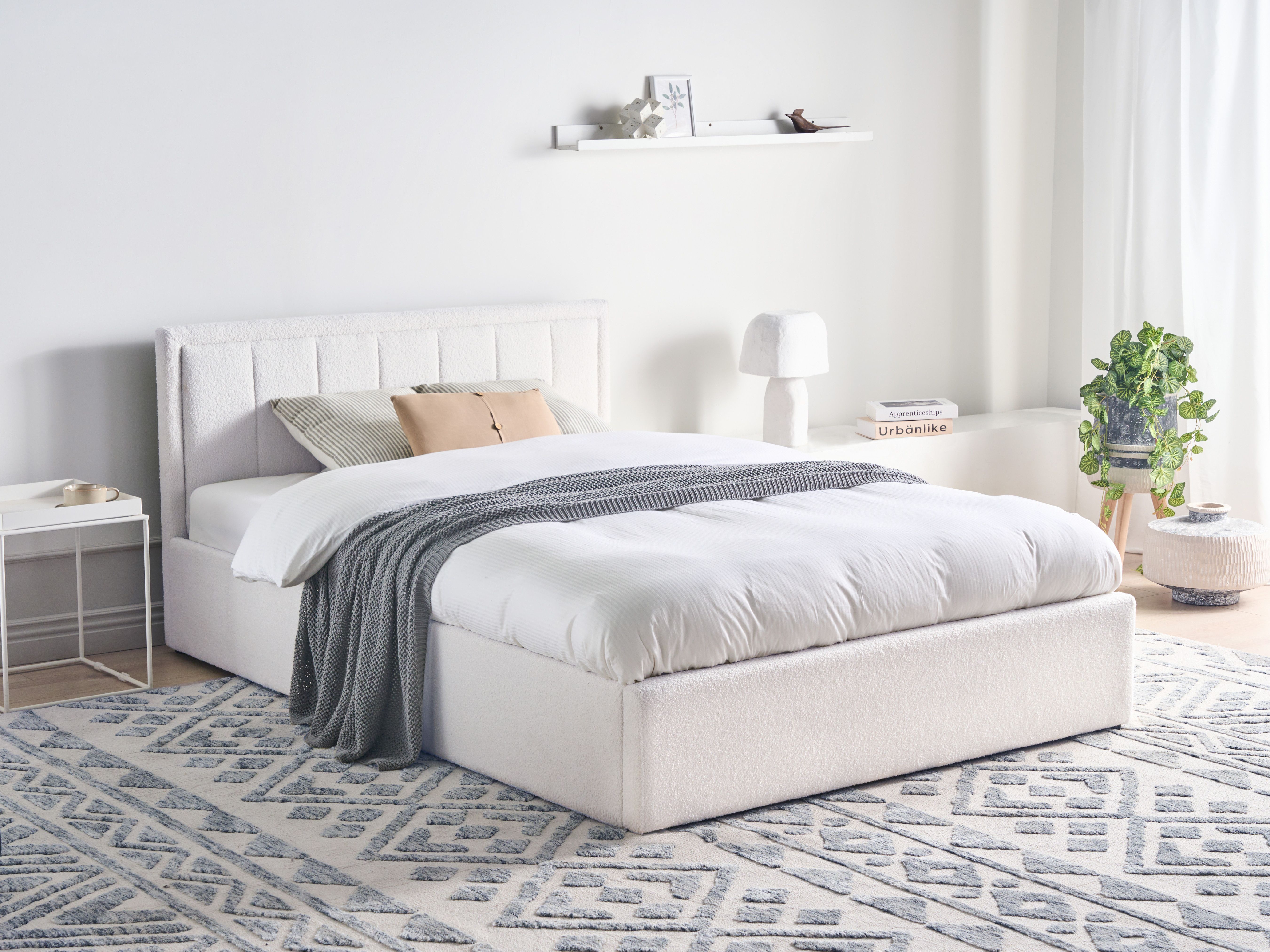 Ottoman Bed Boucle MONTLAUR 140 x 200 cm (EU Double) White