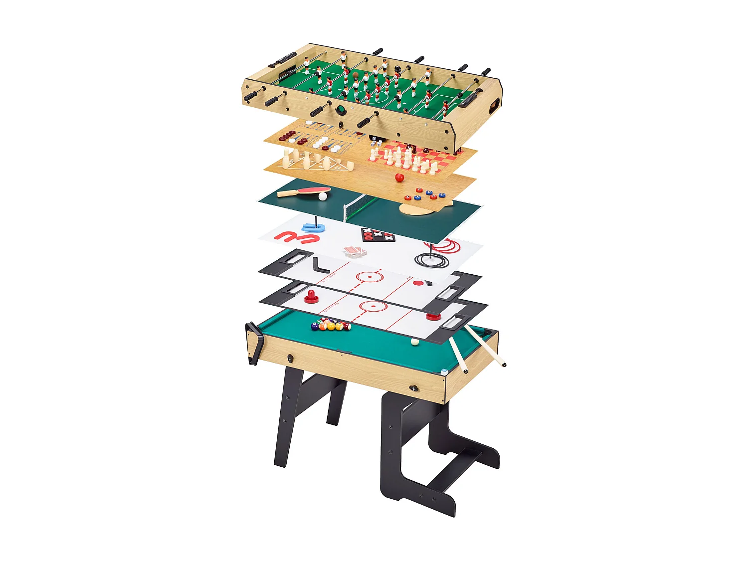 Table multi jeux pliable 16 en 1 - Baby-foot, ping pong, Billard, bowling, palets,...