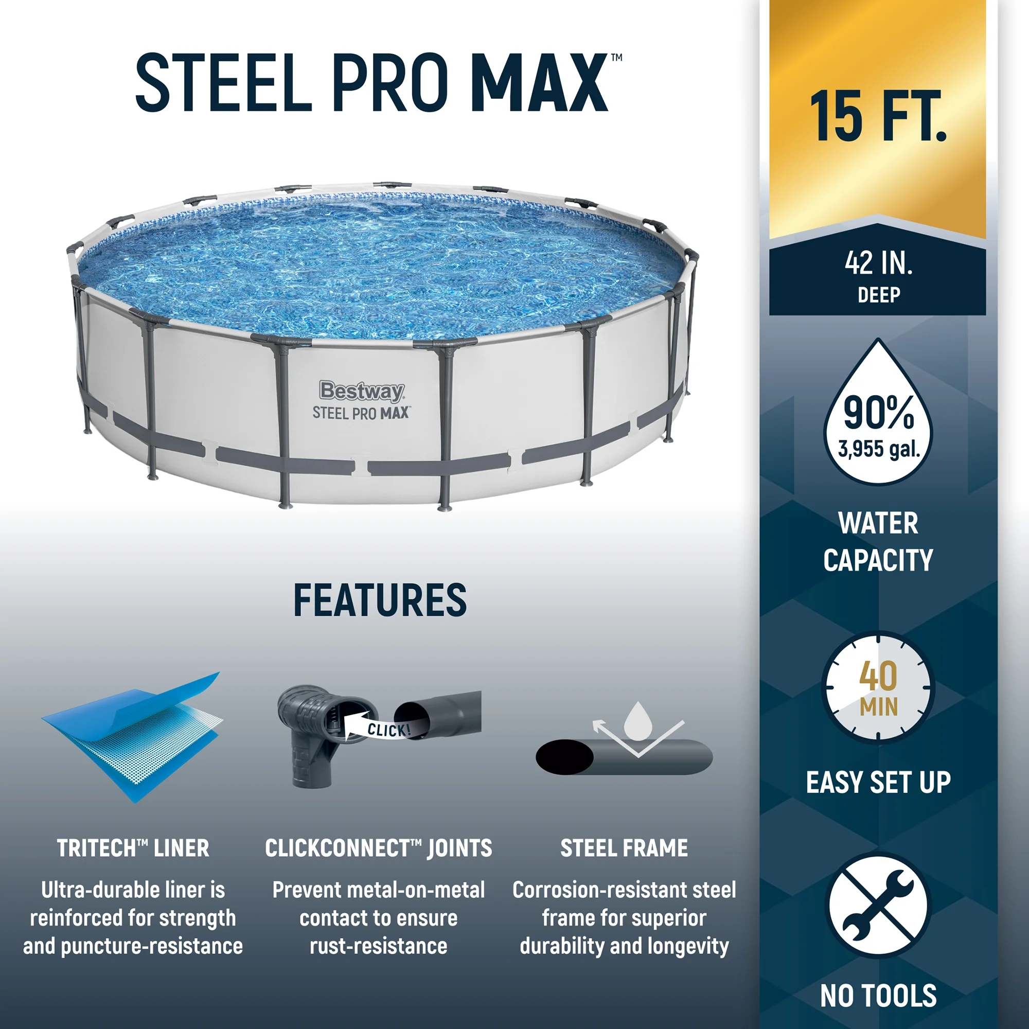 Bestway Steel Pro MAX 15' x 42" Round Above Ground Swimming Pool Set - Image 11