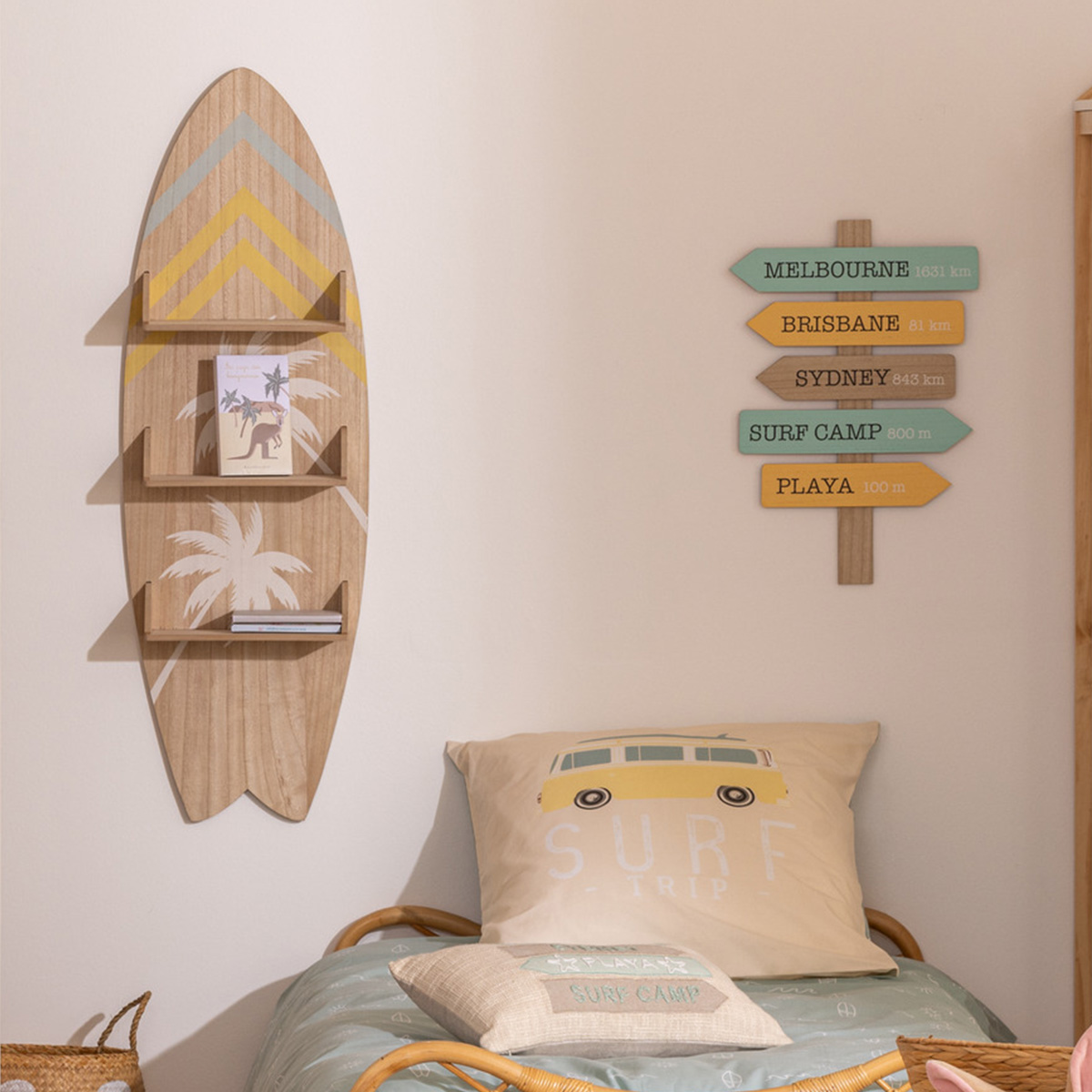 "Australia" surfboard wall shelf Beige, 112x37 cm