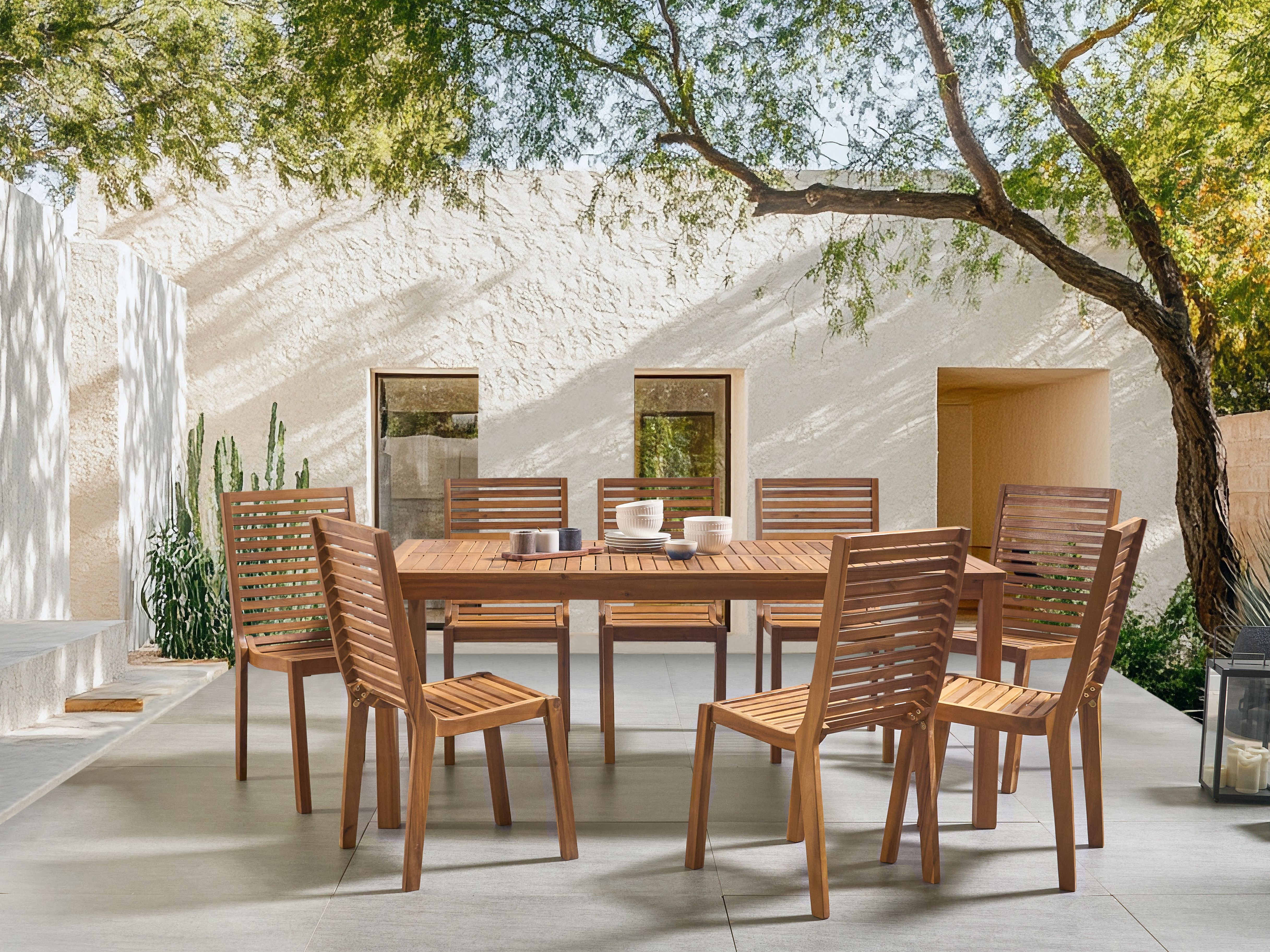 Garden Dining Set 8 Seater OMBRIANO Certified Acacia Wood Light Brown