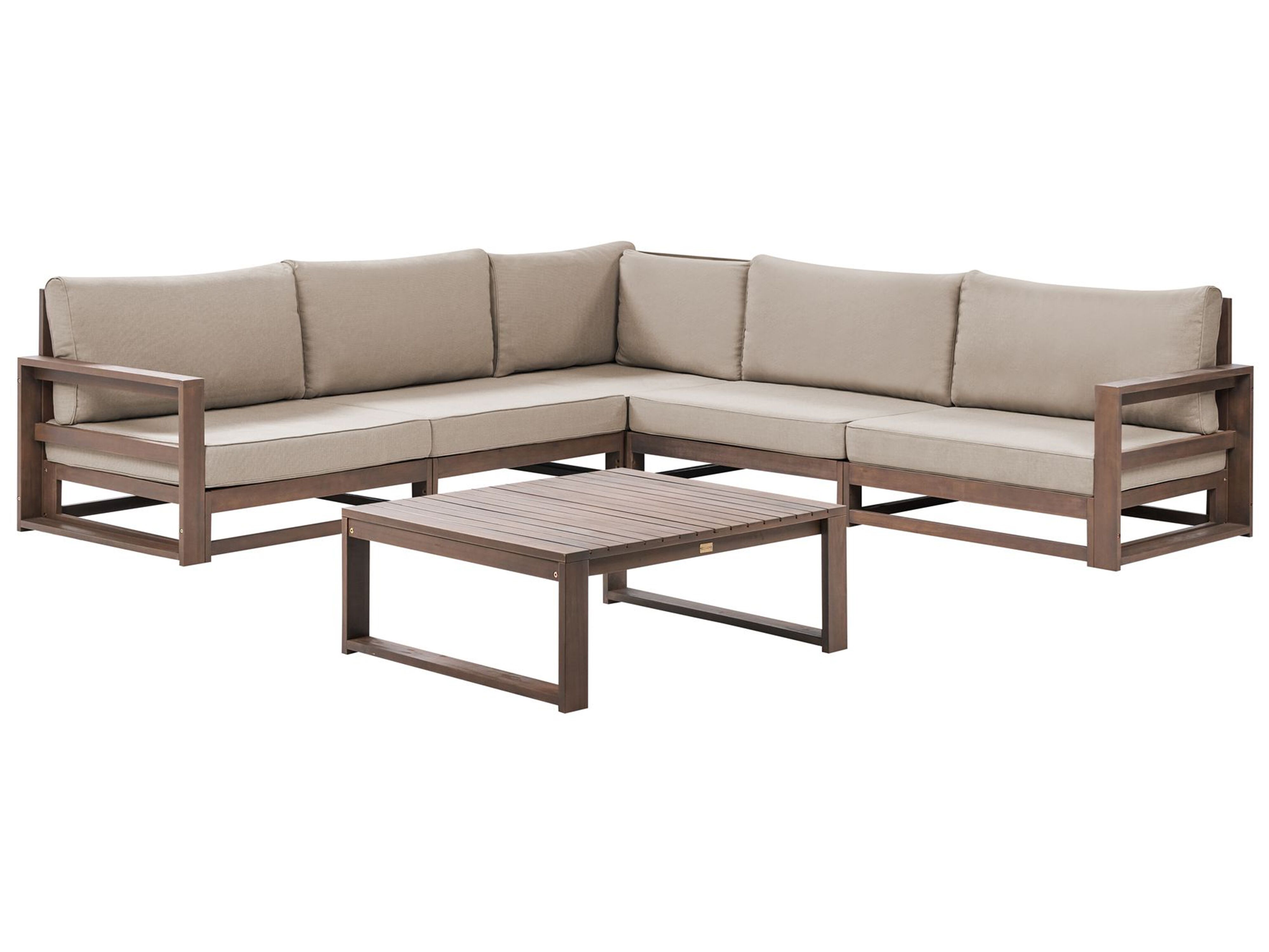 Garden Corner Sofa with Table 5 Seater TIMOR Modular Certified Acacia Wood Dark Brown