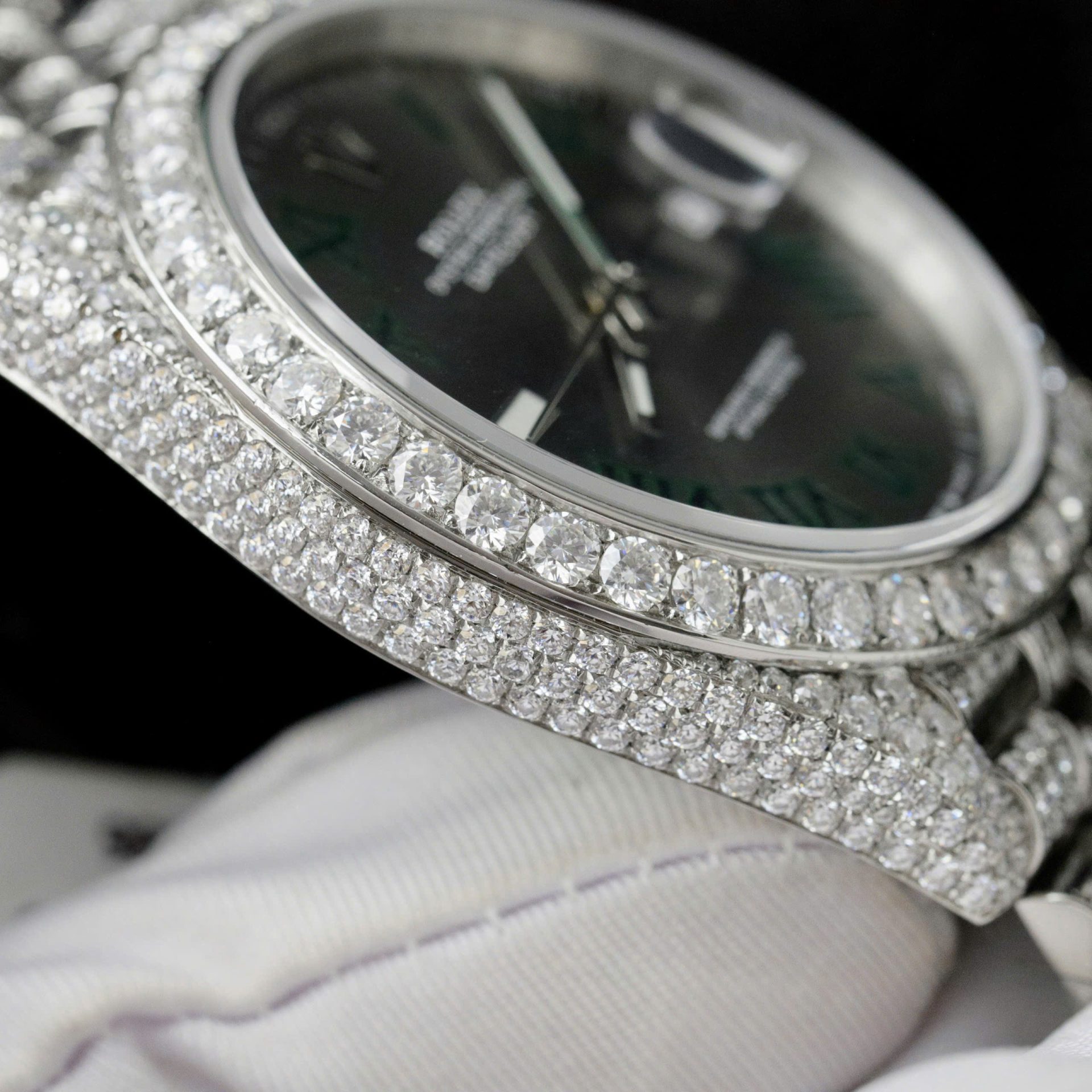 Rolex DateJust Best Copies Watch Dial Wimbledon Encrusted Moissanite Hong Kong 41mm - Elite Watch Atelier