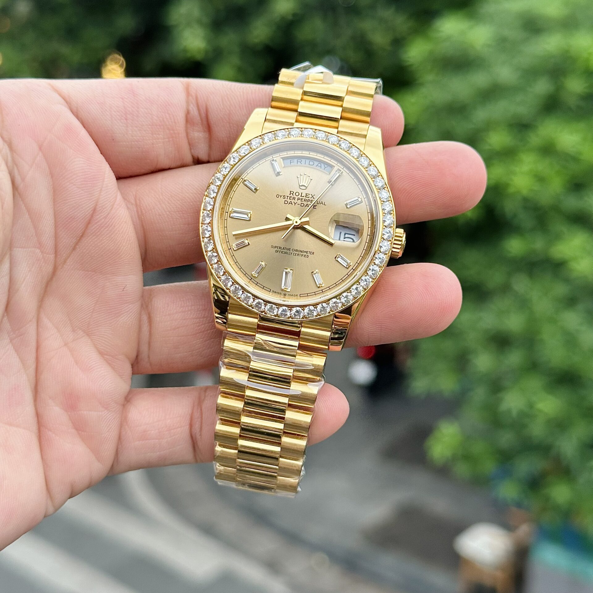 Rolex Replica 11 Watch Day-Date Gold Wrapped Moissanite Diamonds GM Factory 40mm - Top club