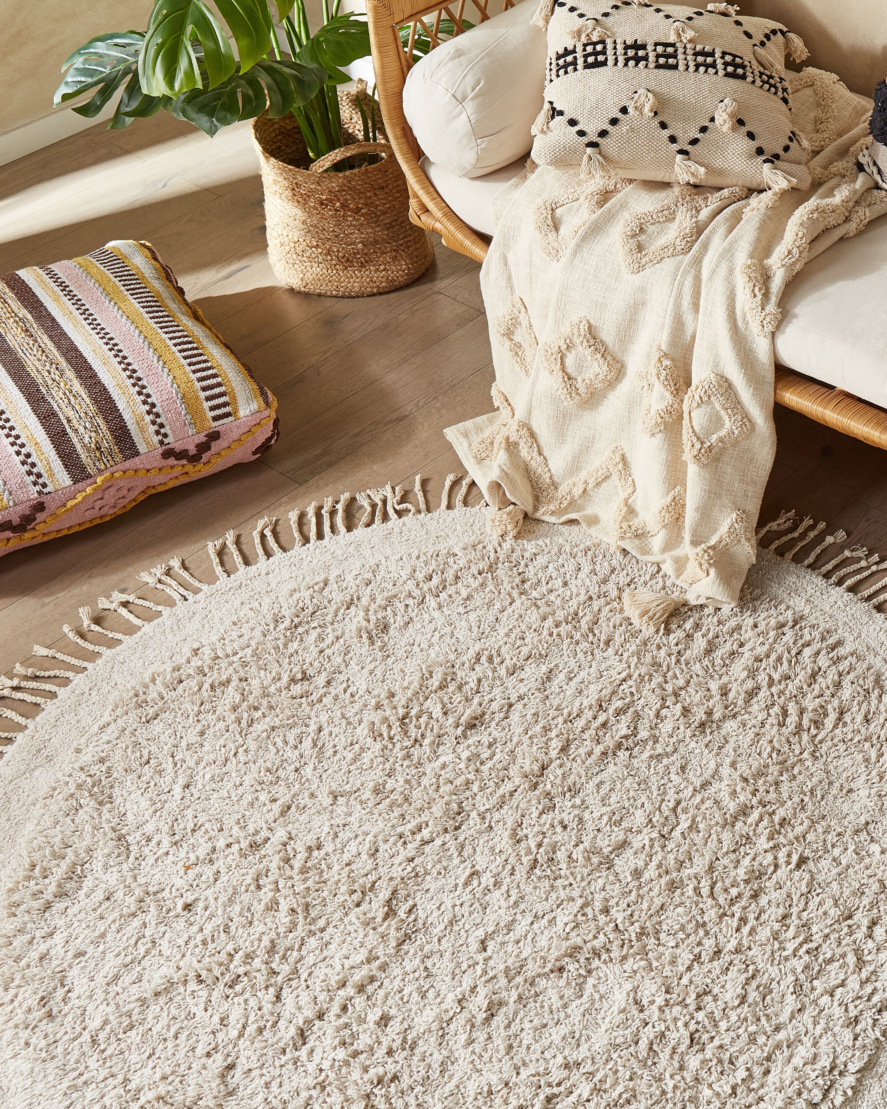 Rug BITLIS Light Beige ø 140 cm Cotton