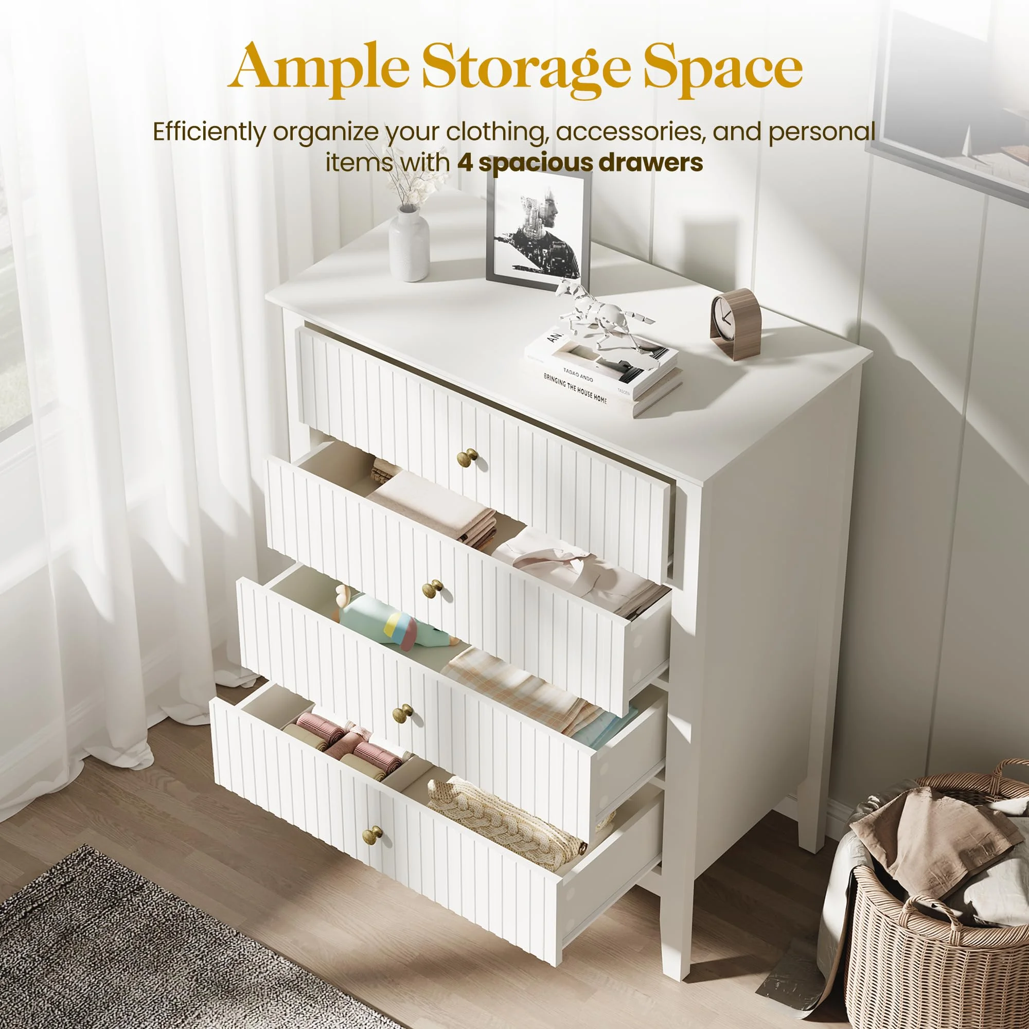 Heynemo Beige 6 Drawer Dresser, Fluted Modern Wood Chest - Image 26
