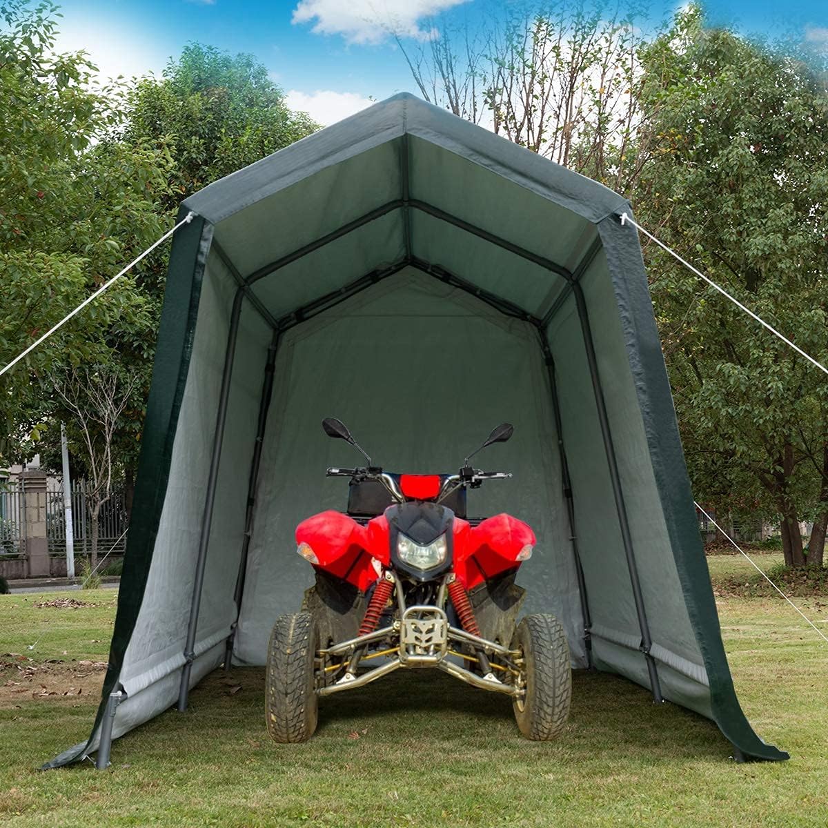 Tangkula 7 Ft x 12 Ft Outdoor Storage Shelter, Patio Storage Tent, Enclosed Carport Shed with All-Steel Metal Frame and Waterproof Ripstop Cover, Outdoor Garage Tent with Sidewalls