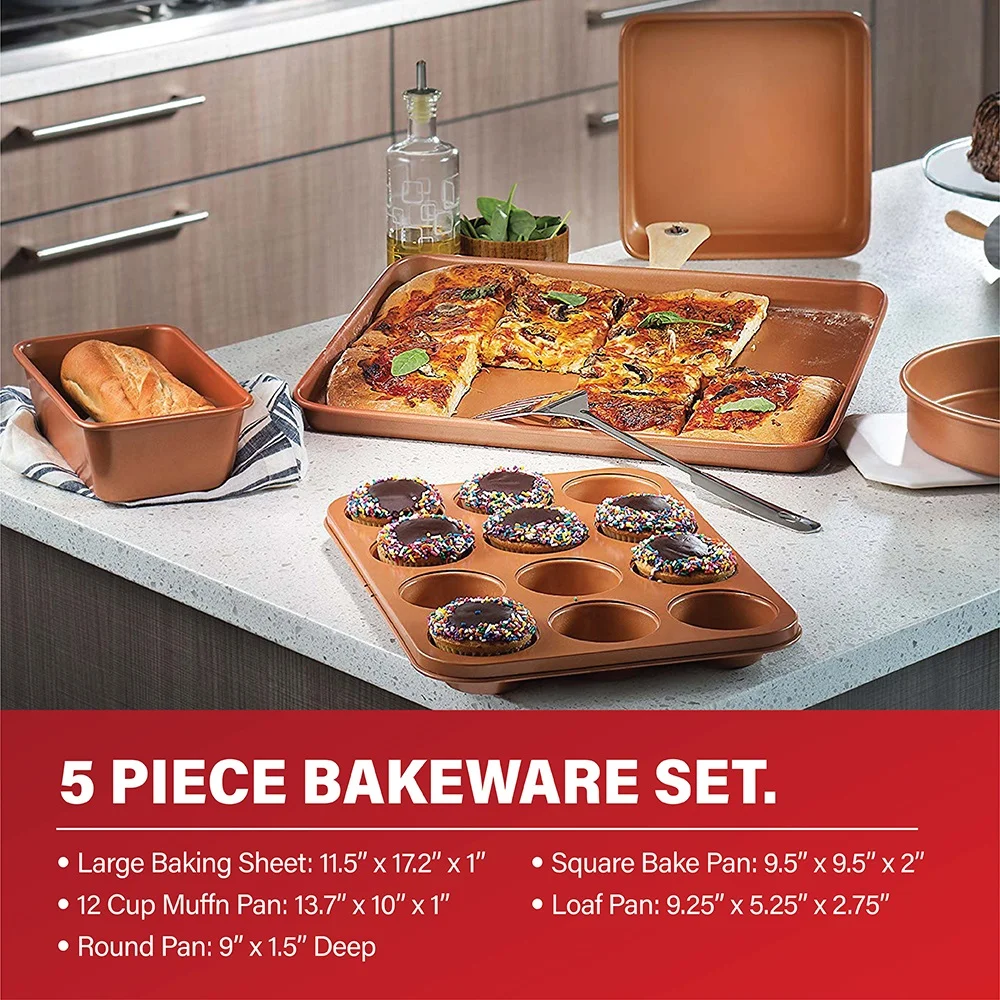 Gotham Steel 32 Pcs Pots and Pans Set Non Stick, Cookware Set with Bakeware and Premium Food Storage Set Nonstick Pots and Pans Set, Red - Image 5