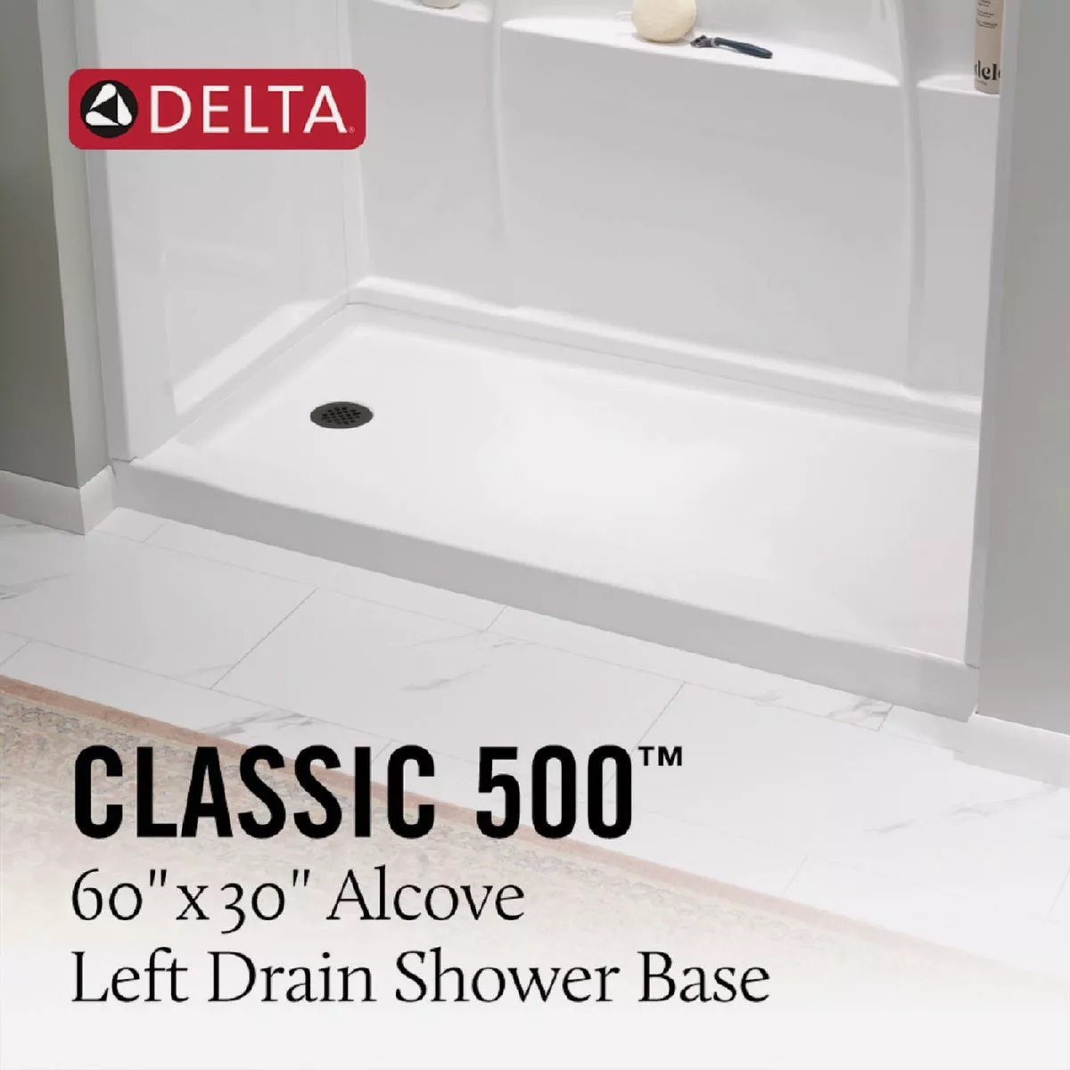 Delta Classic 500 60 In. x 30 In. Left Drain Shower Pan, White
