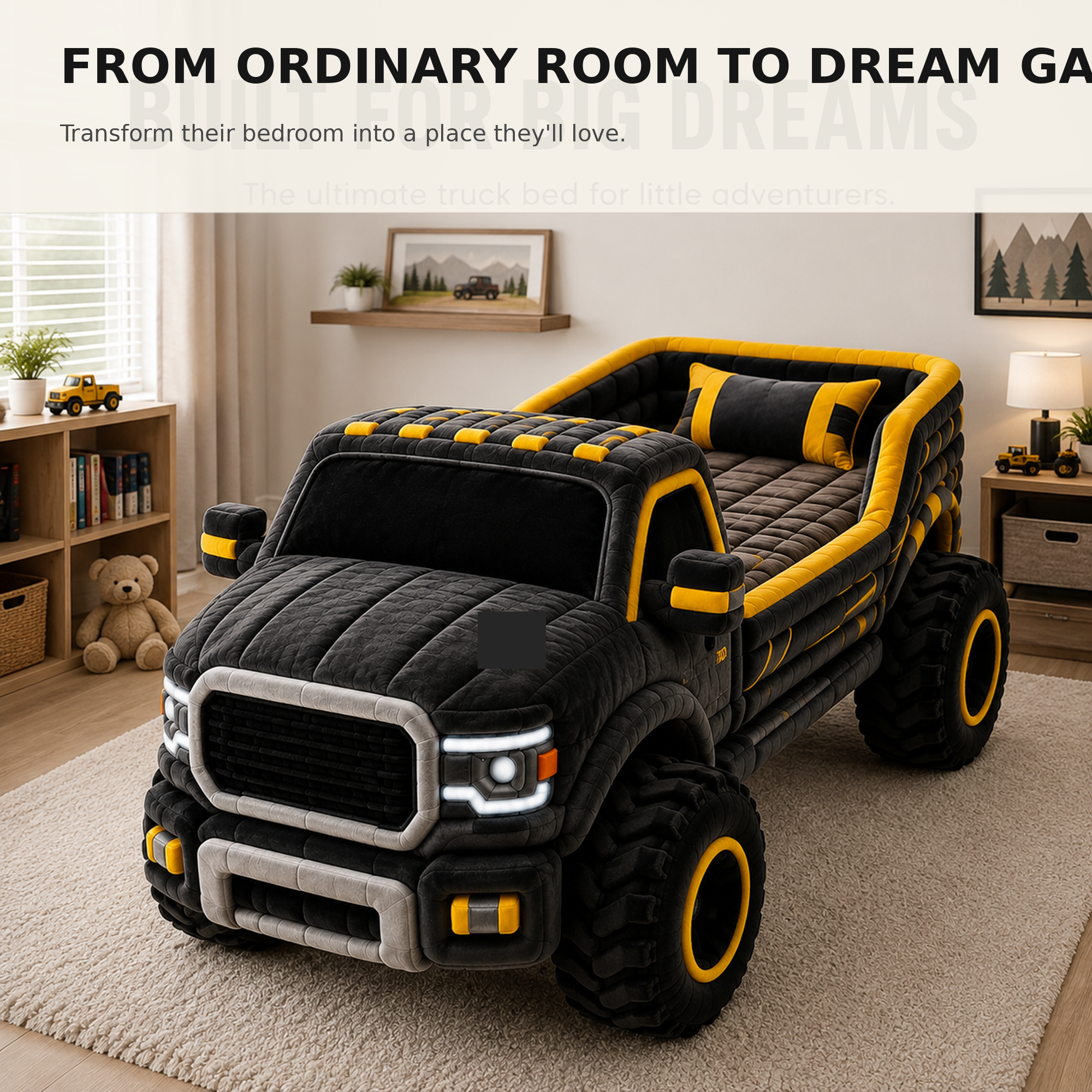 Detailed features of the plush truck bed
