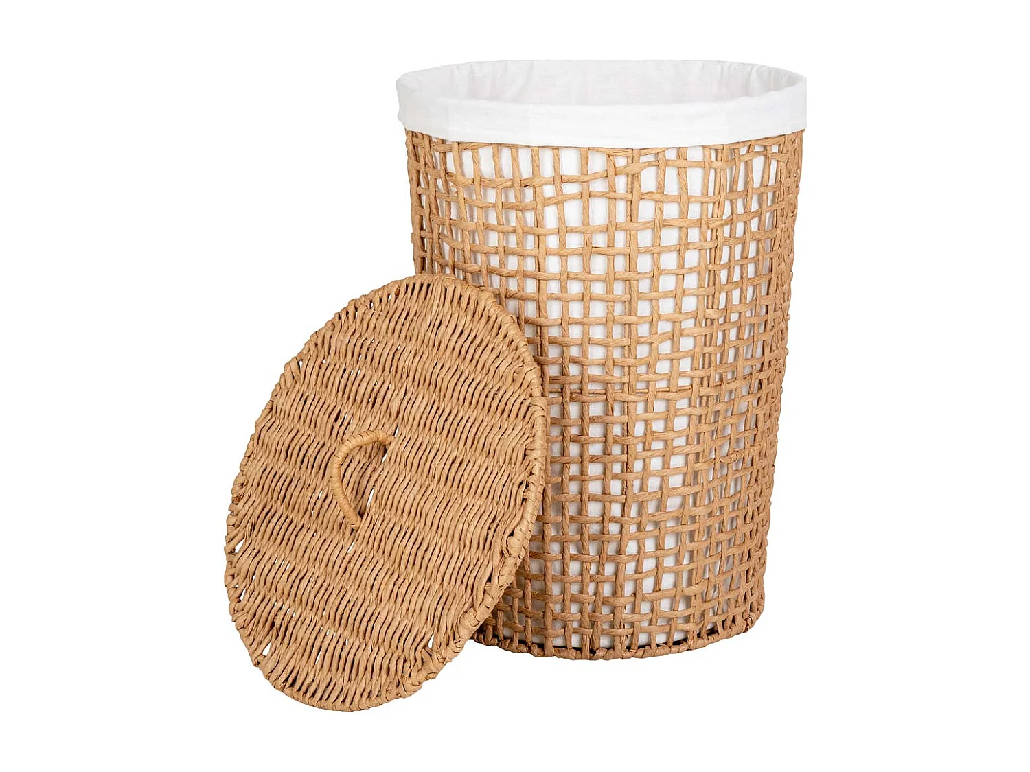 Panier à linge en osier et blanc ø 42 x 56 cm
