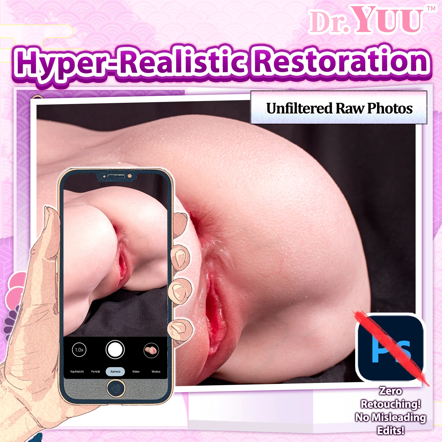 Cross-section of the tight wrapping inner folds in the back channel of Dr.YUU ass toy.