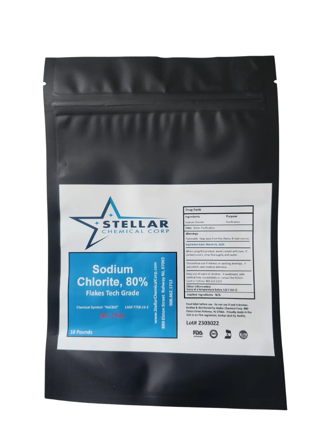 Sodium Chlorite, 80% Flakes, Tech Grade" ~~ 10 Pounds ~~ Stellar Chemical Corp. - Image 2