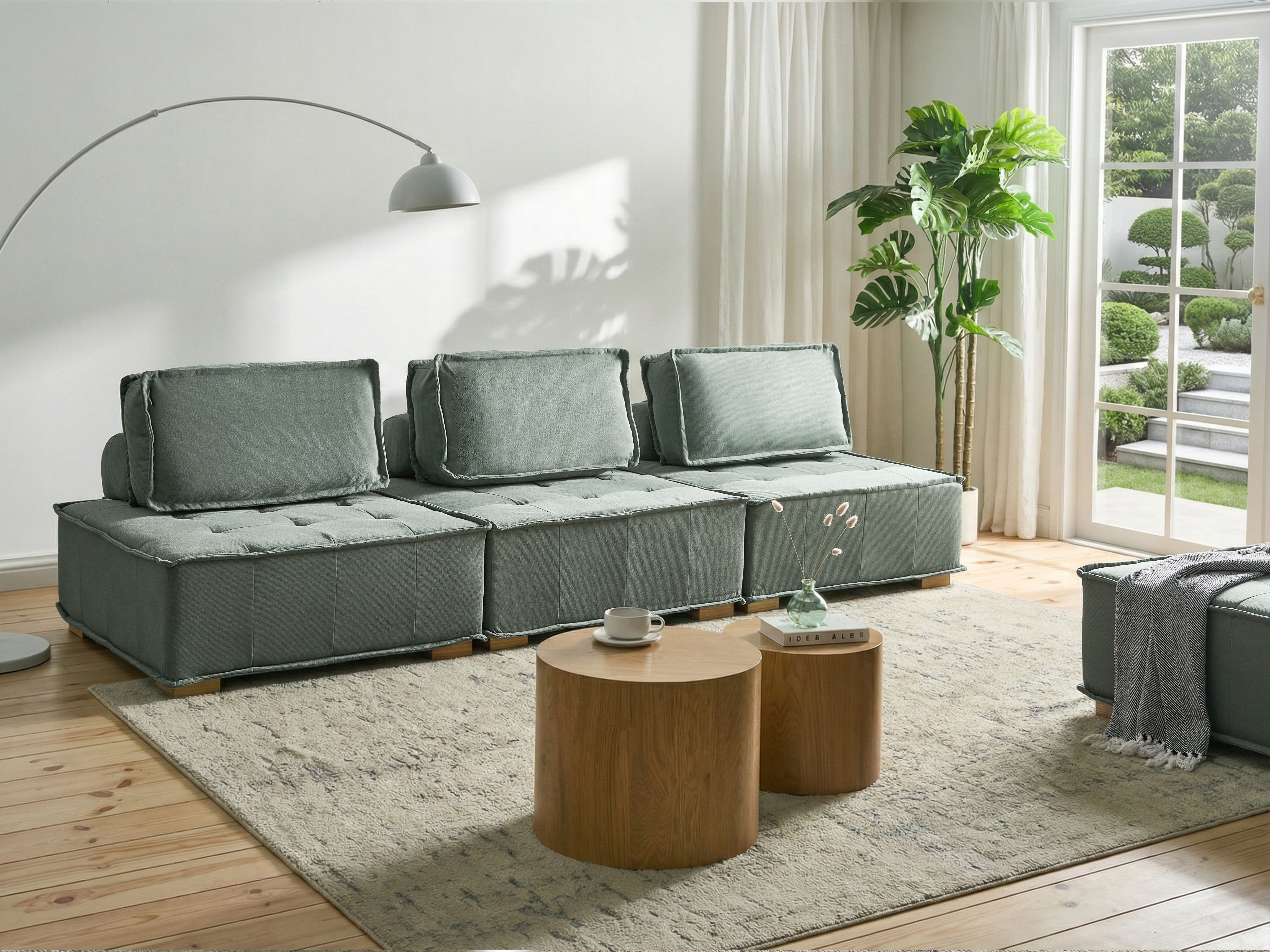 Modular Sofa 3 Seater TIBRO Fabric Light Green