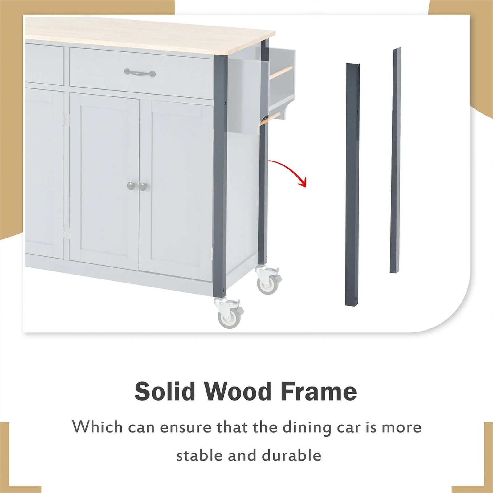 Kitchen Storage Islands&Carts with Solid Wood Top and Locking Wheels, Kitchen Island Cart with 4 Door Cabinet and Two Drawers, Kitchen Cabinets for Kitchen and Dining Room, Green - Image 20