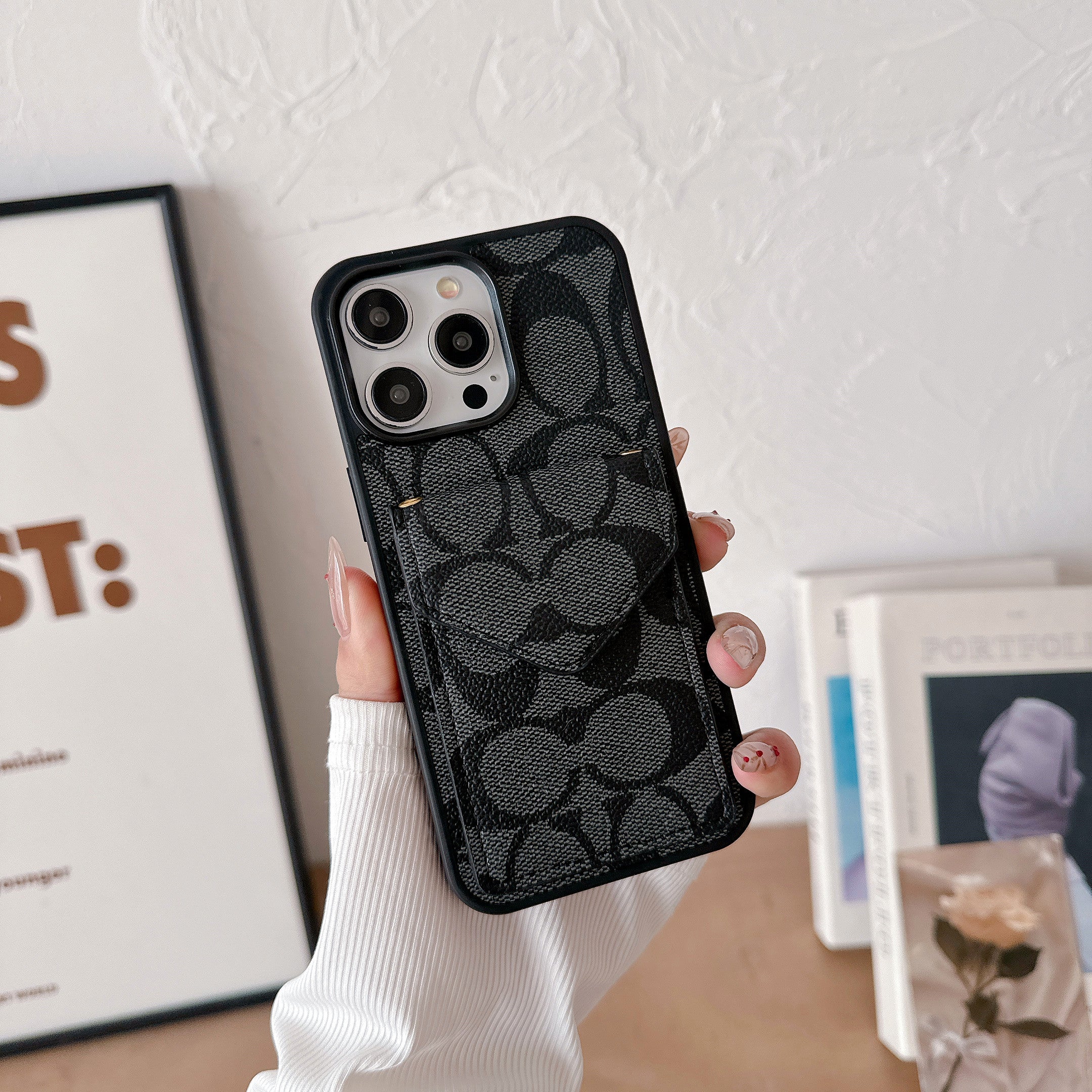 Coach iPhone Case With Card Holder And Strap Light Black -SJ240513 - Wholesale & Influencer