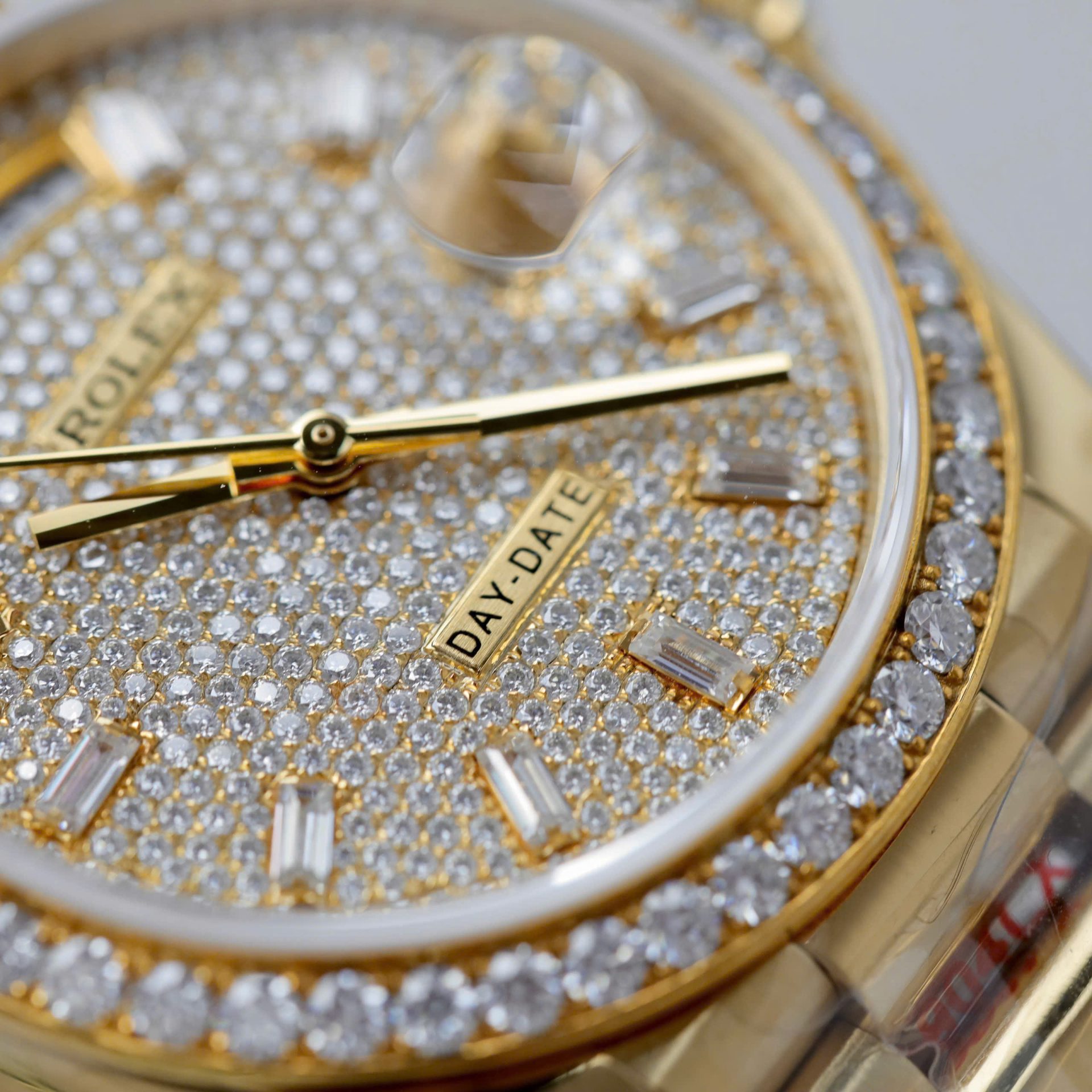 Rolex Day-Date Best Copies Watch 18K Gold Wrapped + Moissanite Diamonds Weight 159Gram QF 36mm - Elite Watch Atelier