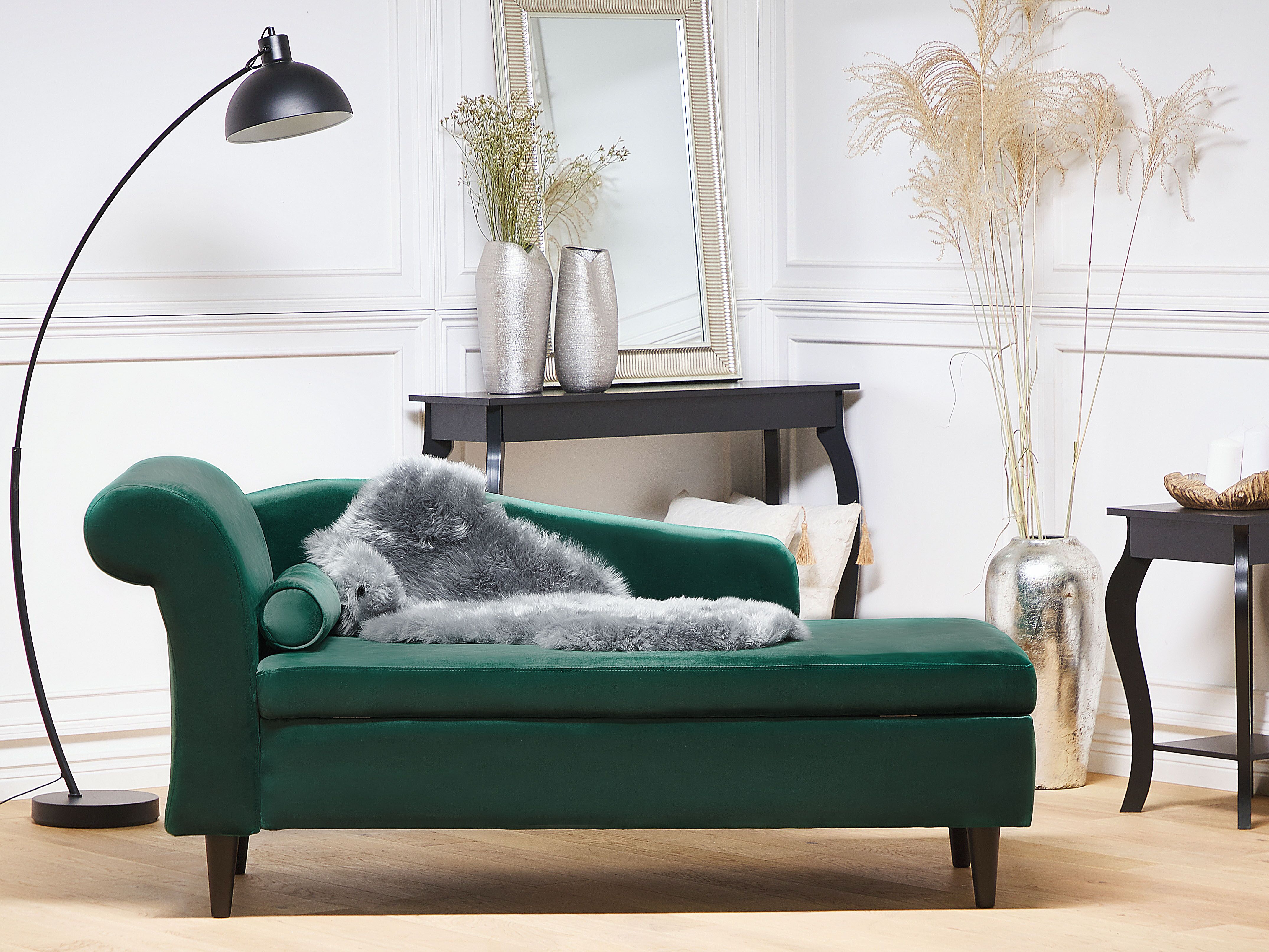 Left-Hand Chaise Lounge LUIRO Velvet Emerald Green with Storage