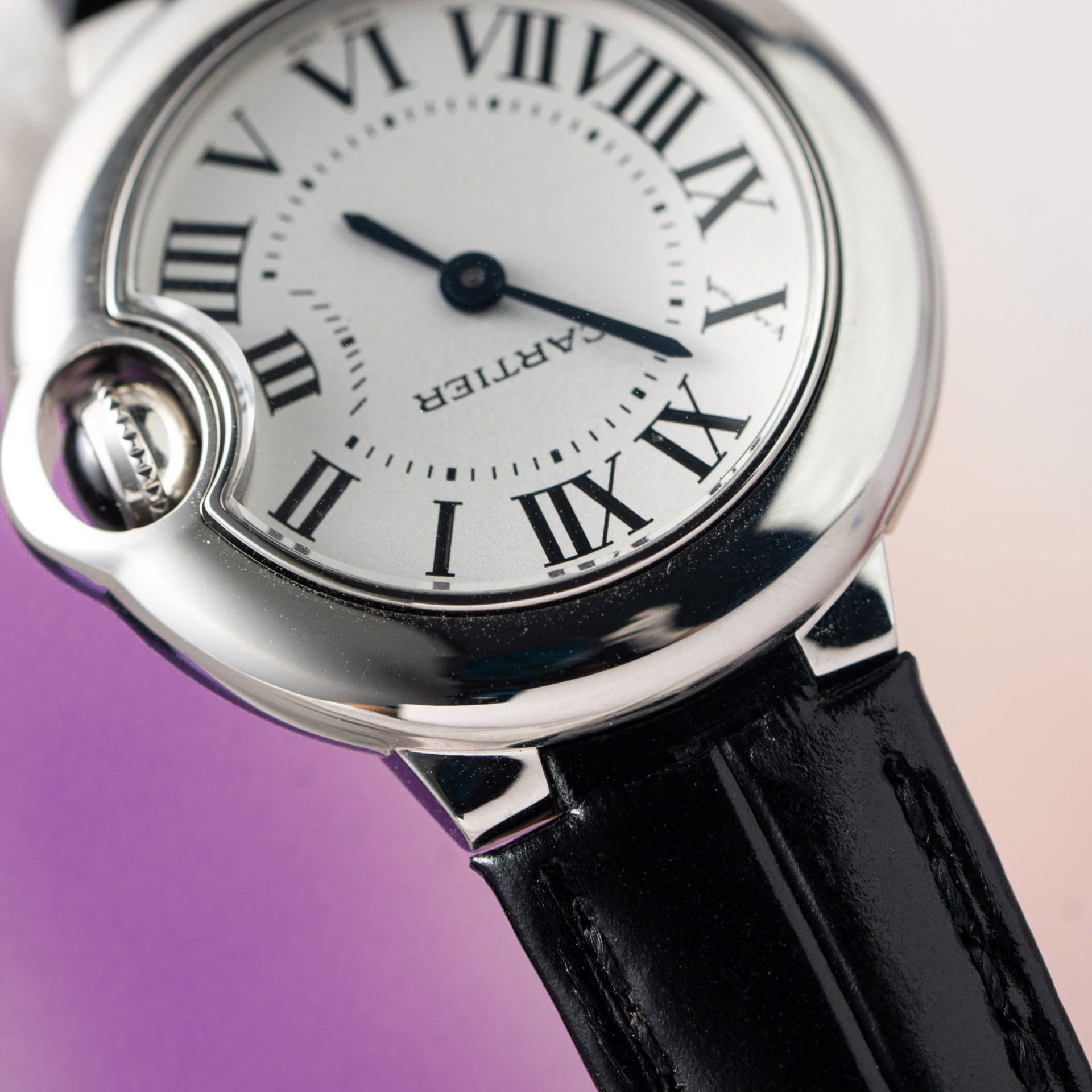 Cartier Ballon Bleu Women s Replica 11 Watch White Dial Black Leather Strap 28mm - Top club