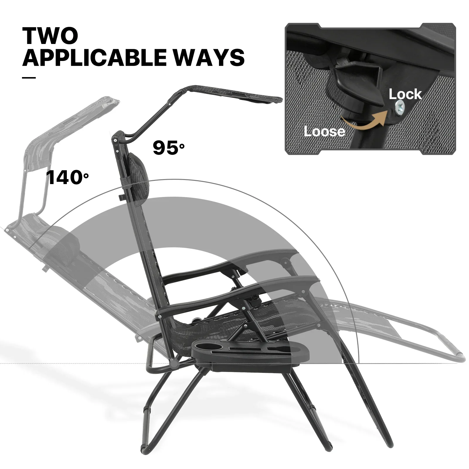 MoNiBloom Zero Gravity Reclining Chairs Set Of 2 With Canopy Shade And Headrest, Black - 330 lbs - Image 66 MoNiBloom Zero Gravity Reclining Chairs Set Of 2 With Canopy Shade And Headrest, Black - 330 lbs - Image 66