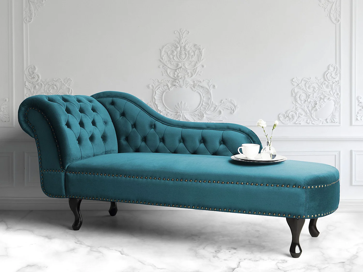 Chaise longue côté gauche NIMES Velours Bleu paon