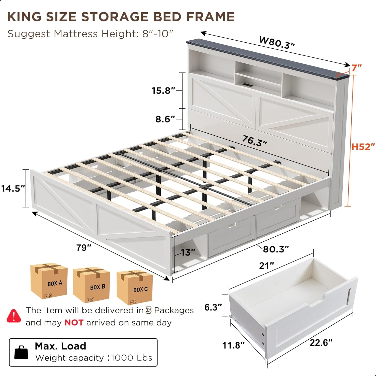 ACCOHOHO King Bed Frame Farmhouse with 52