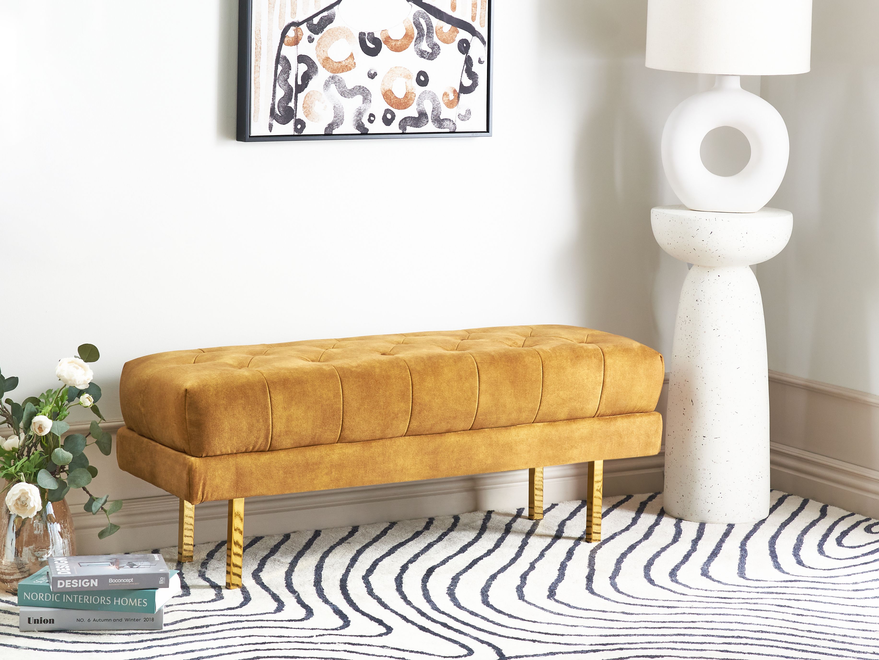 Upholstered Bench ROSEVILLE Velvet Mustard