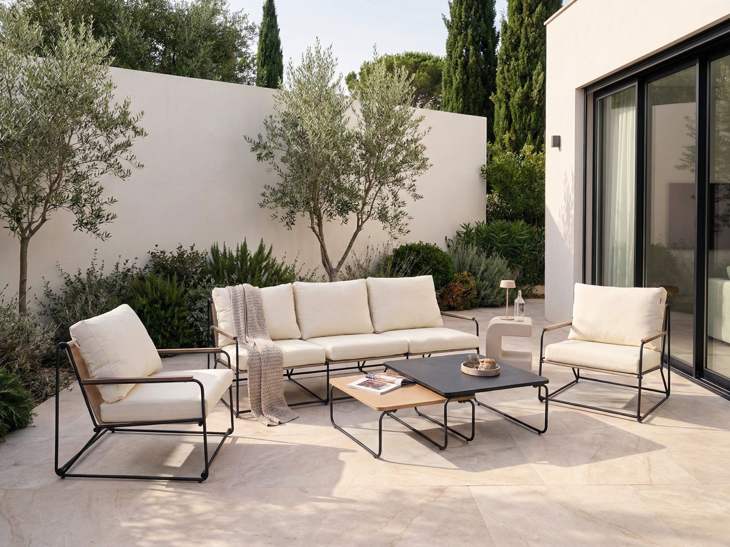 Garden Sofa Set 5 Seater VENARIA with Tables Metal Beige/ Black