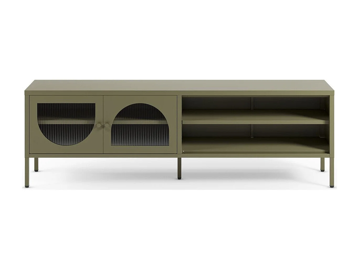 Meuble TV 2 portes 2 niches en métal vert 160 cm - Ysia